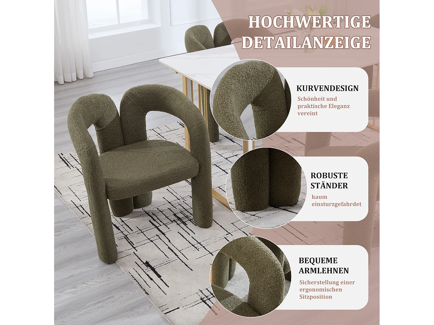 Lot de 2 fauteuils ergonomiques avec velours - 61 x 52 x 71 cm - pour le salon ou le bureau - velours - vert olive