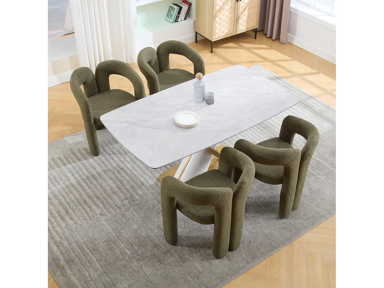Lot de 2 fauteuils ergonomiques avec velours - 61 x 52 x 71 cm - pour le salon ou le bureau - velours - vert olive