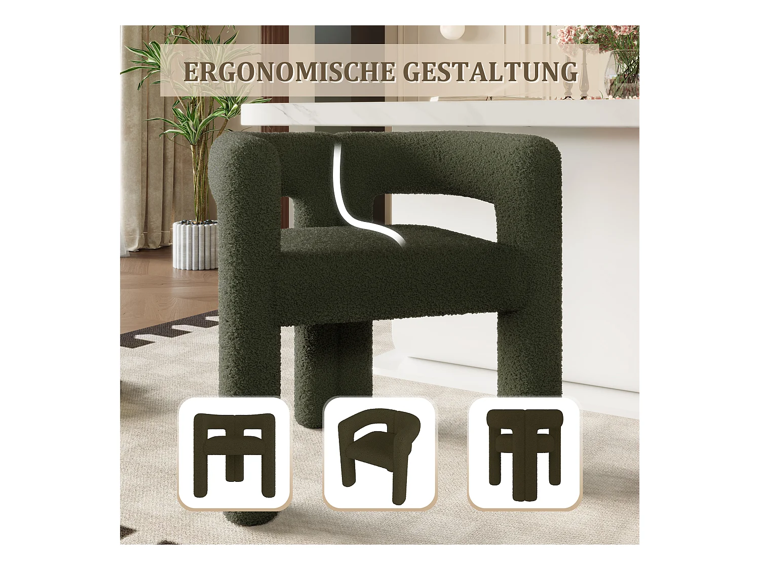 Fauteuil ergonomique en velours - 55 x 62 x 68.5 cm - fauteuil moderne et polyvalent - velours - vert