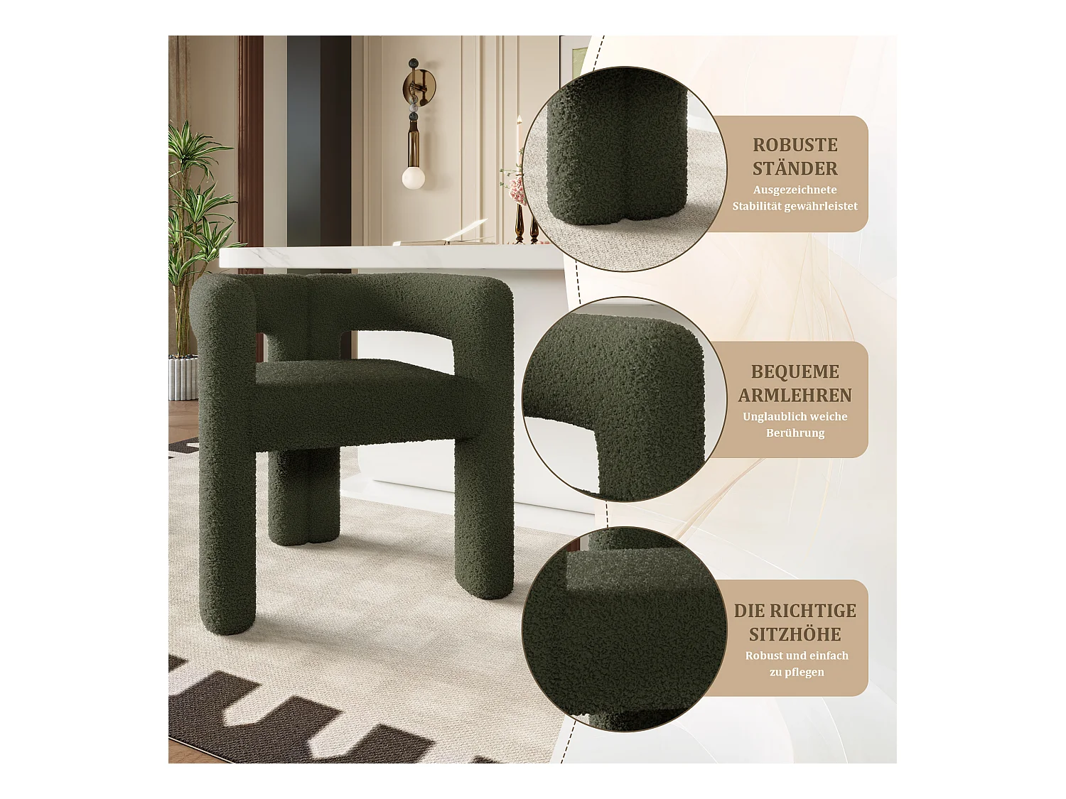 Fauteuil ergonomique en velours - 55 x 62 x 68.5 cm - fauteuil moderne et polyvalent - velours - vert