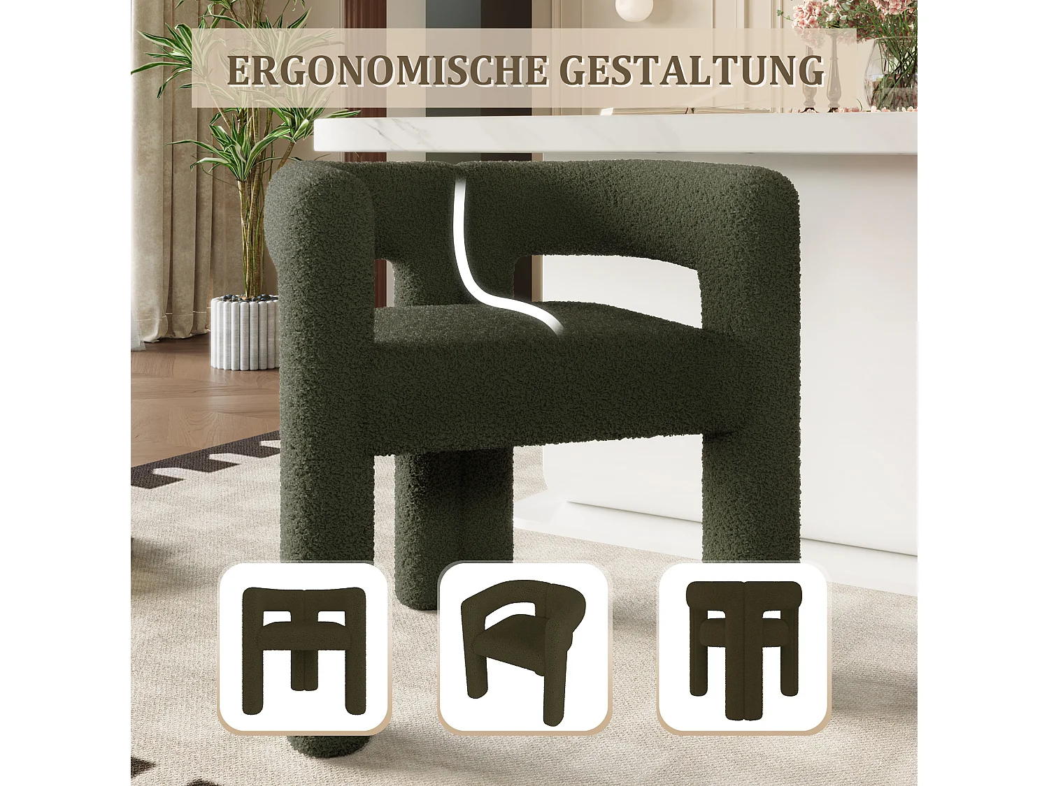 Fauteuil ergonomique en velours - 55 x 62 x 68.5 cm - fauteuil moderne et polyvalent - velours - vert