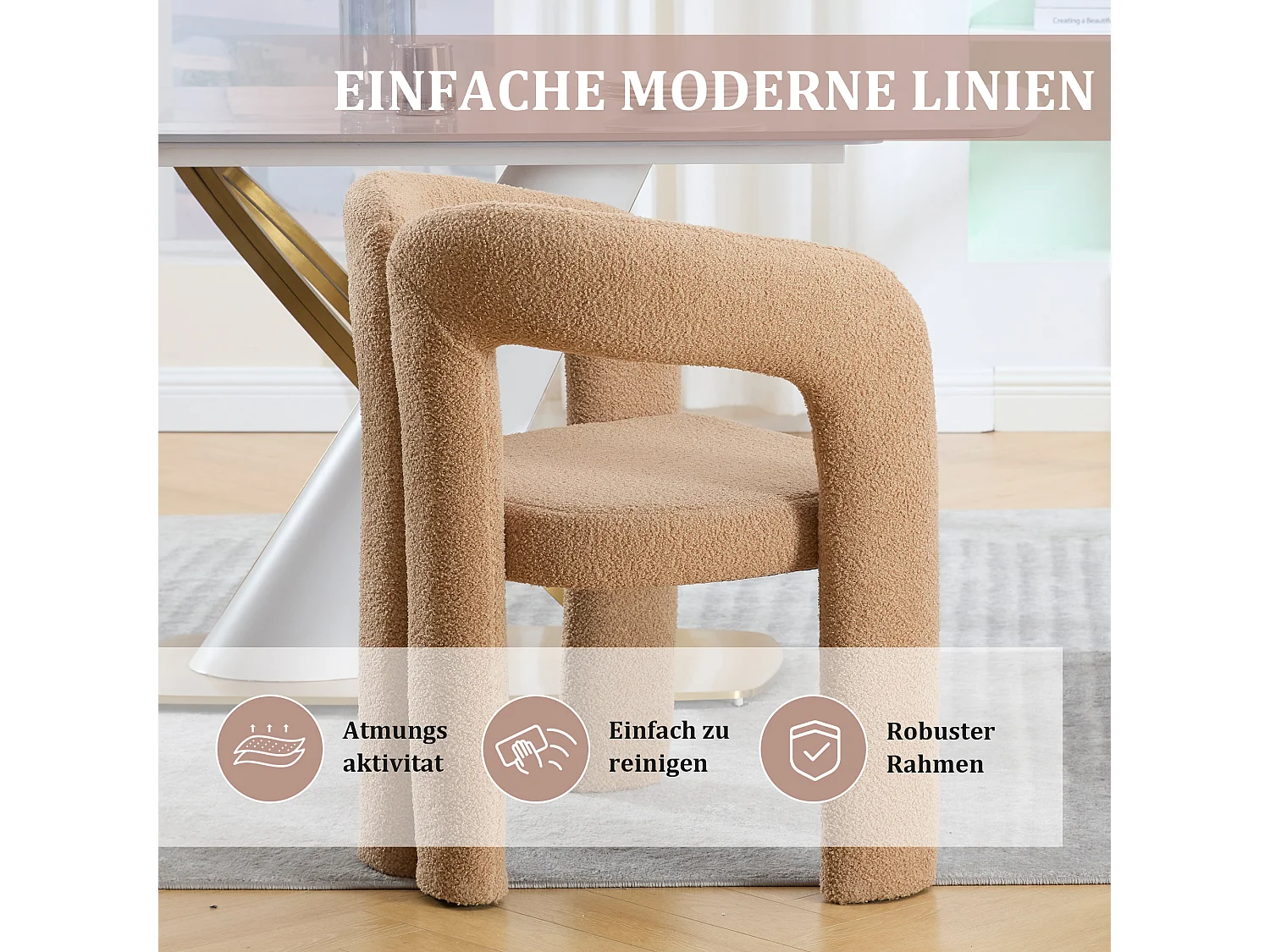 Lot de 2 fauteuils ergonomiques avec velours - 61 x 52 x 71 cm - pour le salon ou le bureau - velours - Camel