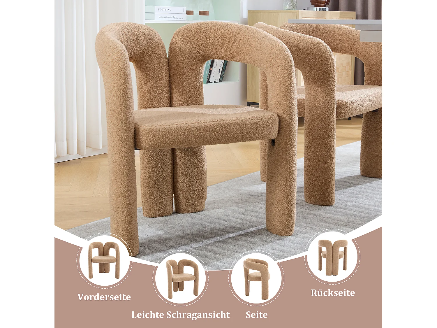 Lot de 2 fauteuils ergonomiques avec velours - 61 x 52 x 71 cm - pour le salon ou le bureau - velours - Camel