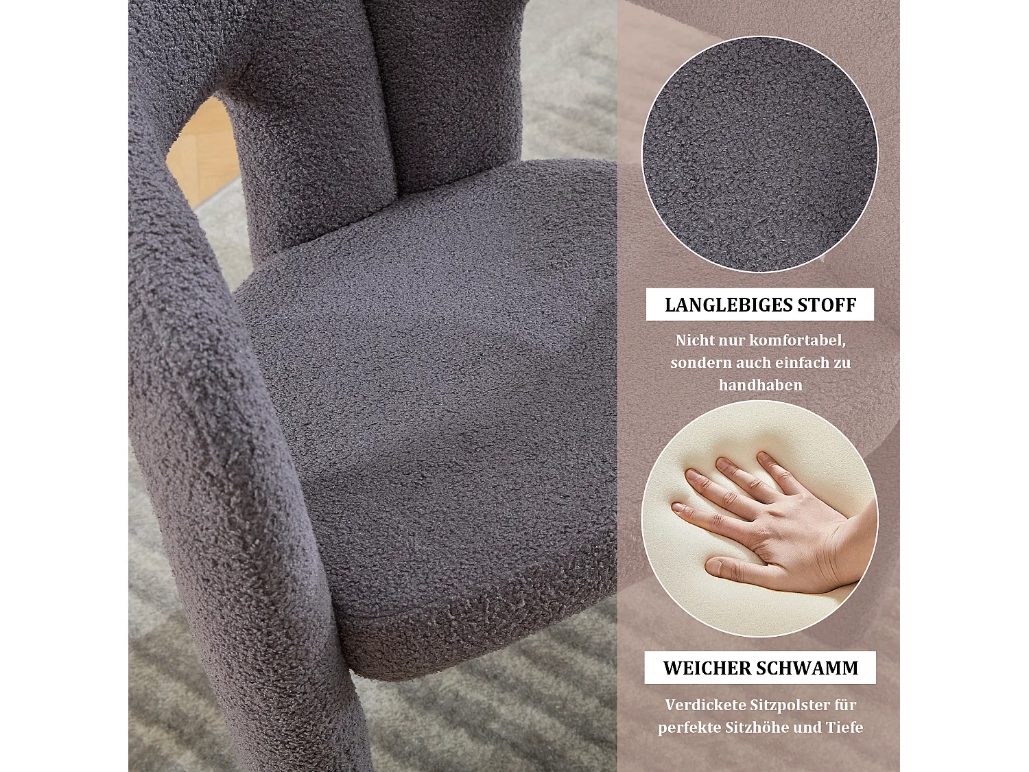 Lot de 2 fauteuils ergonomiques avec velours - 61 x 52 x 71 cm - pour le salon ou le bureau - velours - gris