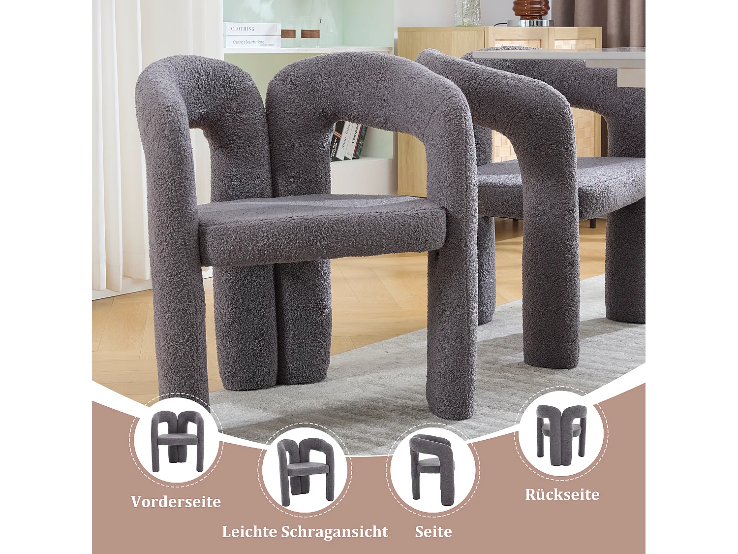 Lot de 2 fauteuils ergonomiques avec velours - 61 x 52 x 71 cm - pour le salon ou le bureau - velours - gris