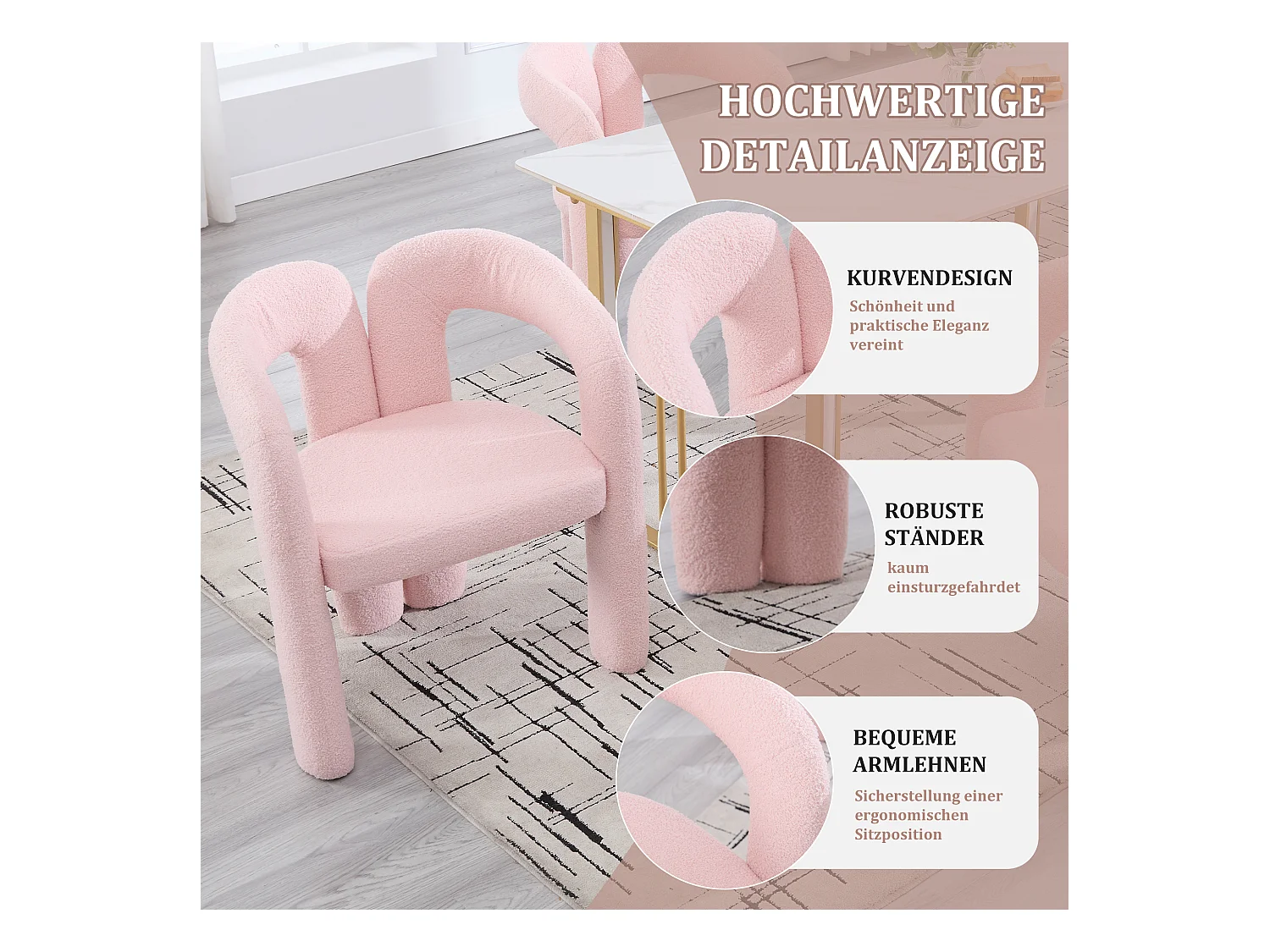 Lot de 2 fauteuils ergonomiques avec velours - 61 x 52 x 71 cm - pour le salon ou le bureau - velours - rose