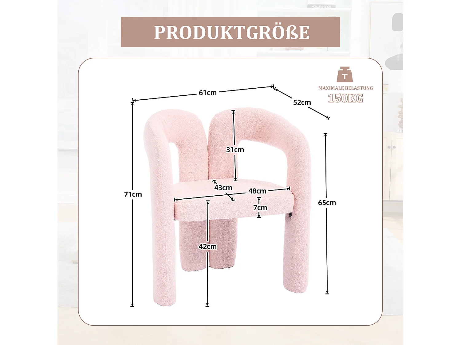 Lot de 2 fauteuils ergonomiques avec velours - 61 x 52 x 71 cm - pour le salon ou le bureau - velours - rose