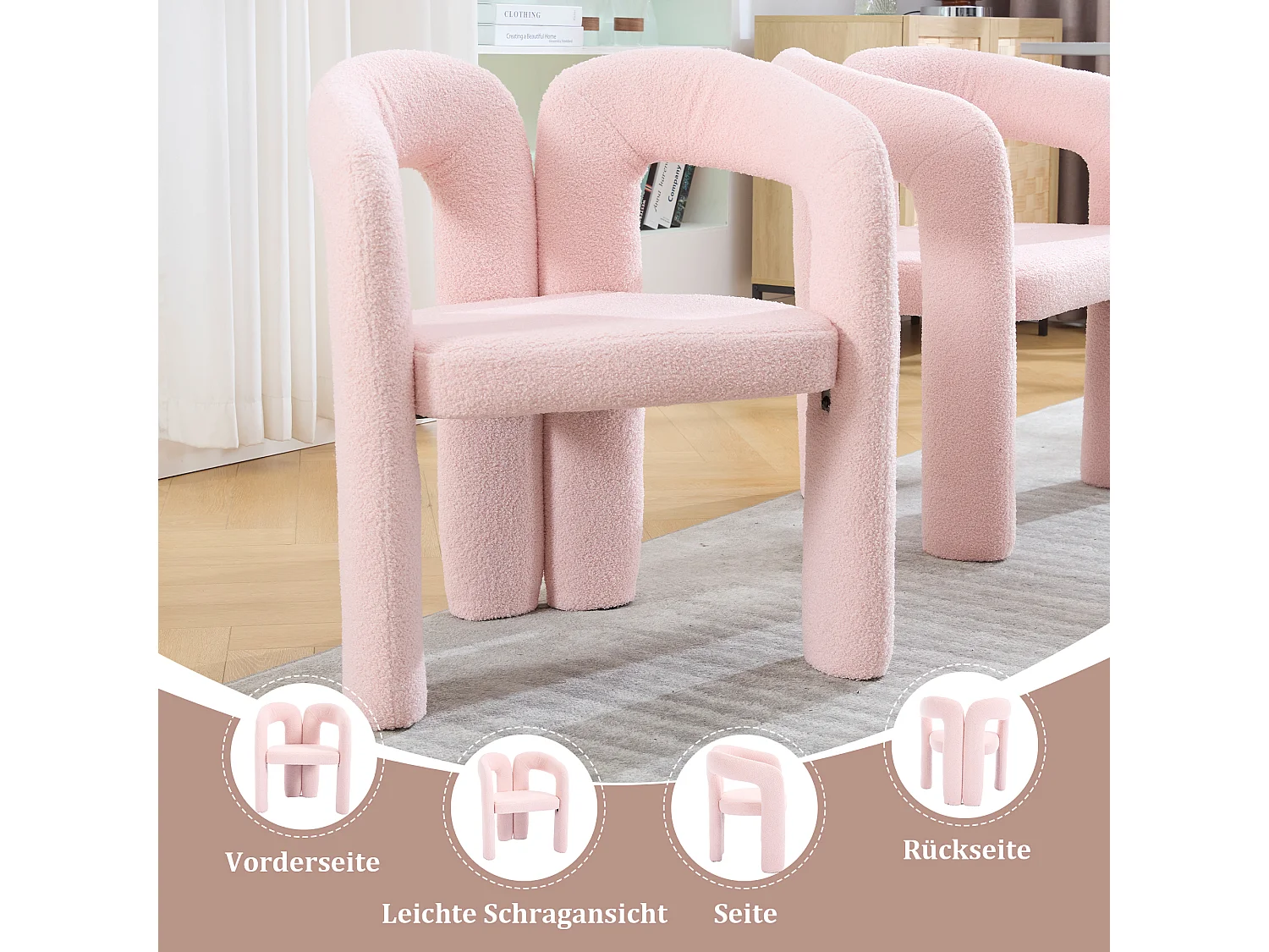 Lot de 2 fauteuils ergonomiques avec velours - 61 x 52 x 71 cm - pour le salon ou le bureau - velours - rose