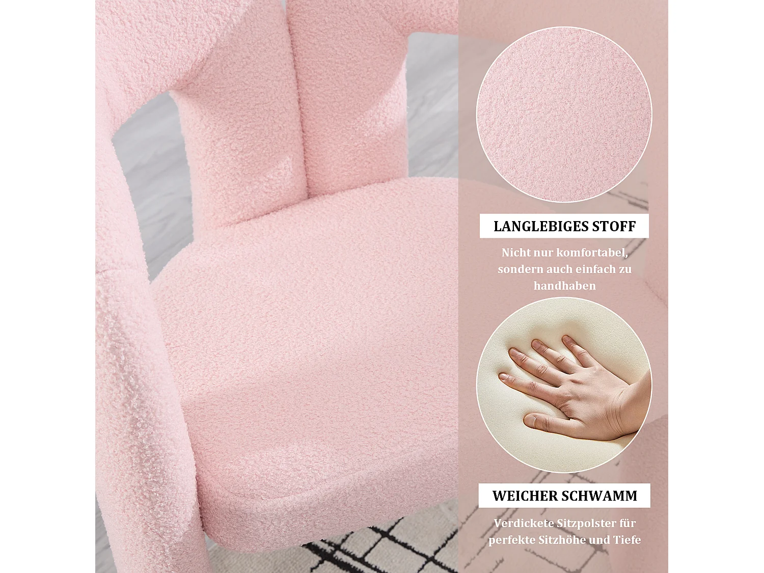 Lot de 2 fauteuils ergonomiques avec velours - 61 x 52 x 71 cm - pour le salon ou le bureau - velours - rose