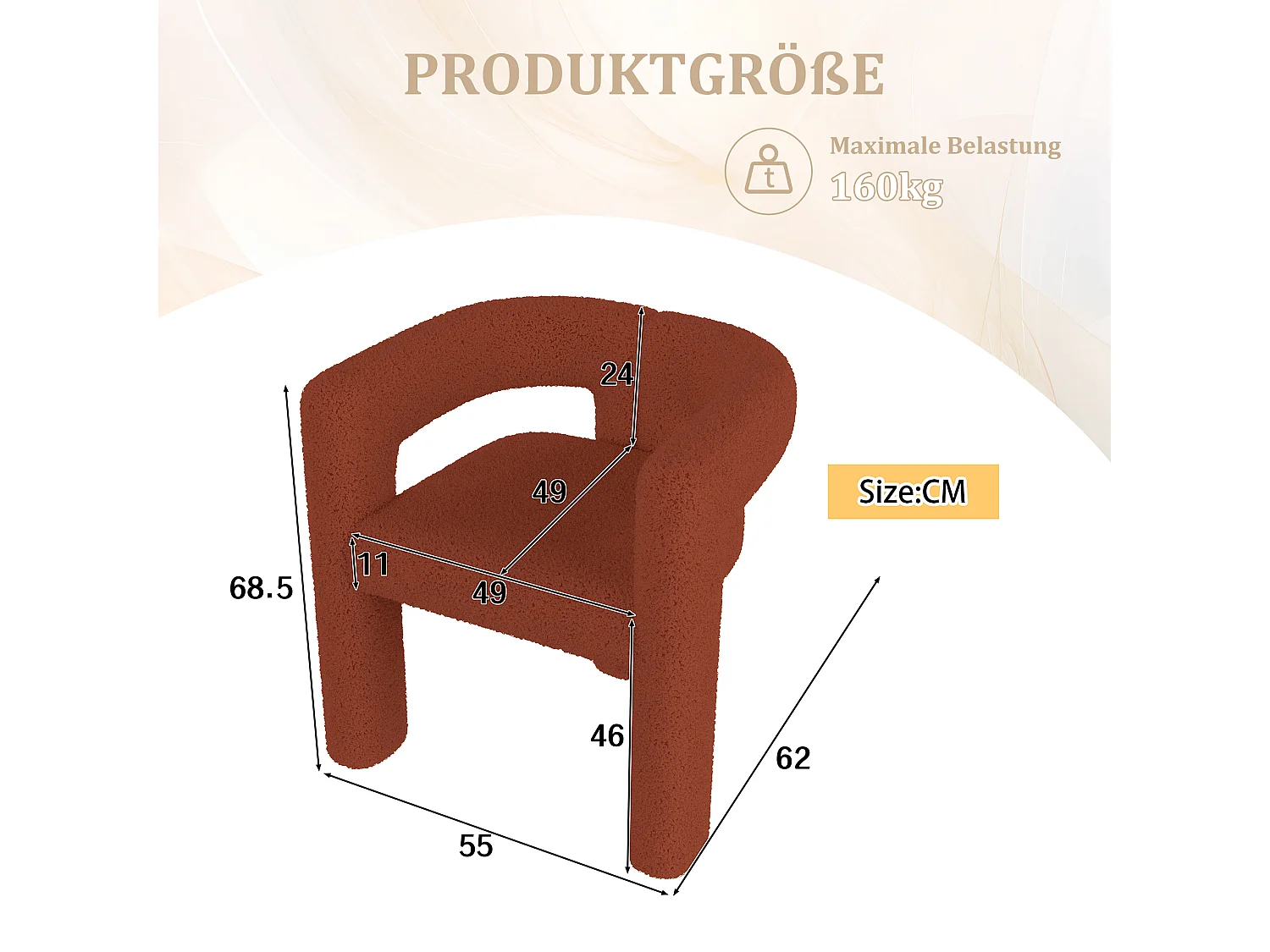 Fauteuil ergonomique en velours - 55 x 62 x 68.5 cm - fauteuil moderne et polyvalent - velours - Marron