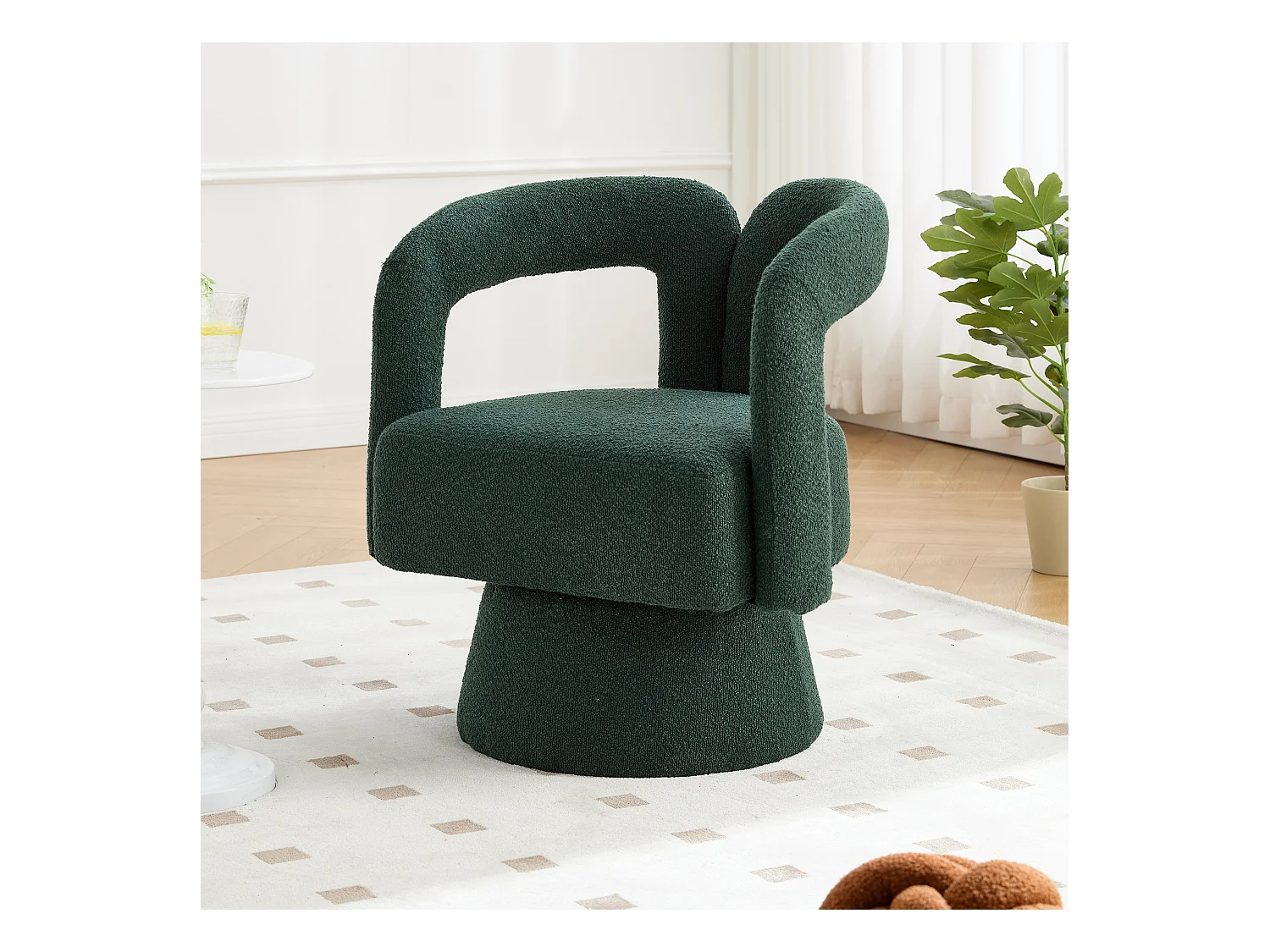 Fauteuils d'appoint pivotants à 360 degrés - 67 x 55 x 74 cm - avec coussins larges - Boucle - vert foncé