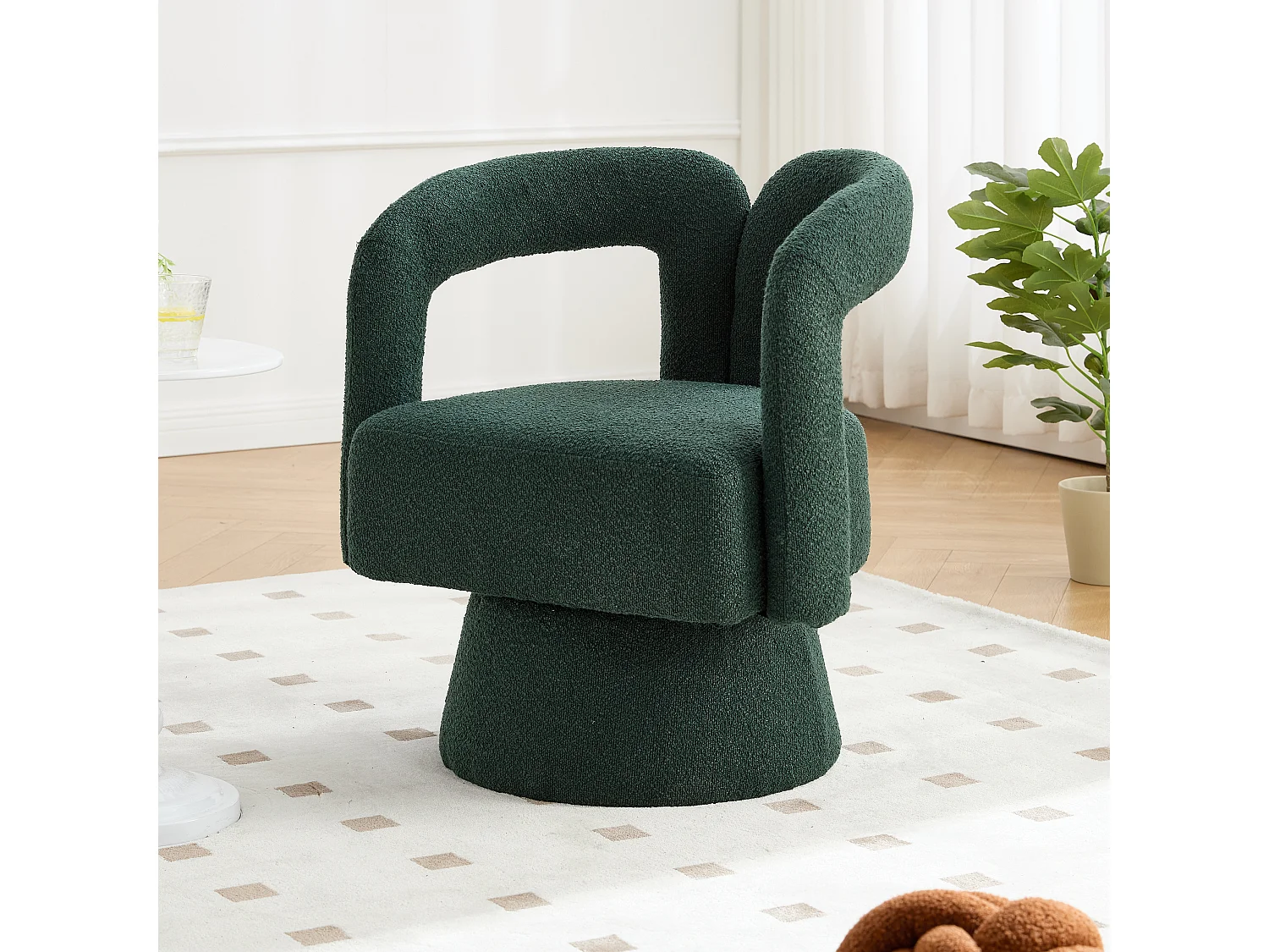 Fauteuils d'appoint pivotants à 360 degrés - 67 x 55 x 74 cm - avec coussins larges - Boucle - vert foncé