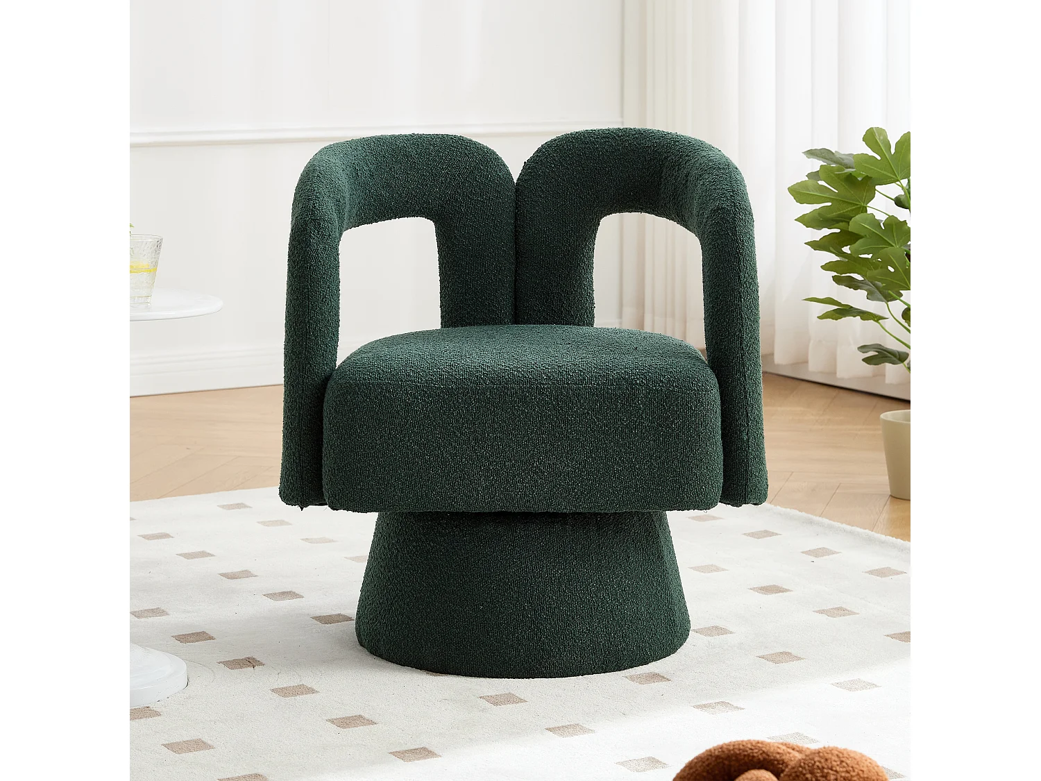 Fauteuils d'appoint pivotants à 360 degrés - 67 x 55 x 74 cm - avec coussins larges - Boucle - vert foncé