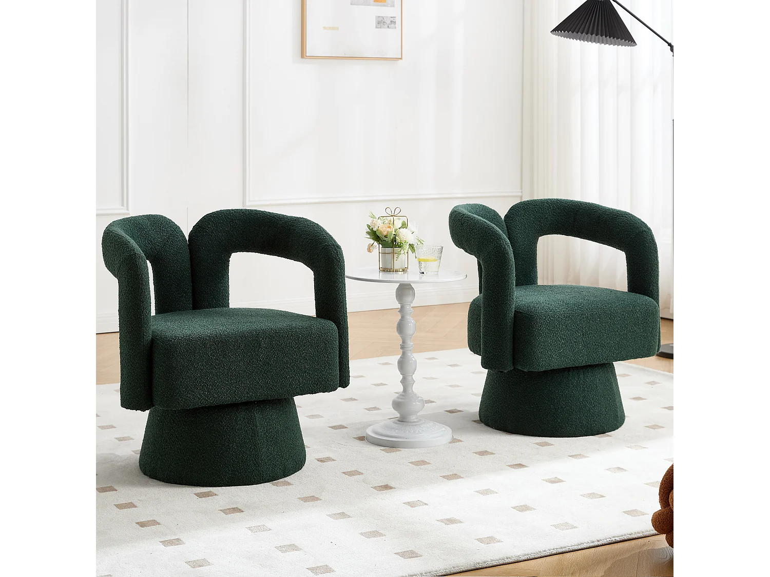 Fauteuils d'appoint pivotants à 360 degrés - 67 x 55 x 74 cm - avec coussins larges - Boucle - vert foncé