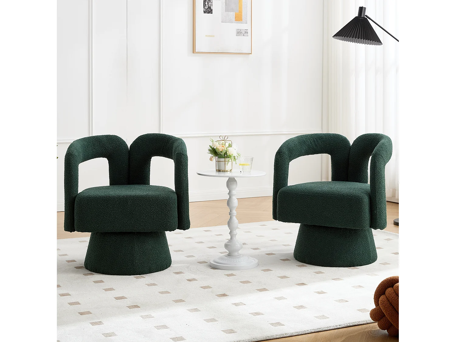 Fauteuils d'appoint pivotants à 360 degrés - 67 x 55 x 74 cm - avec coussins larges - Boucle - vert foncé