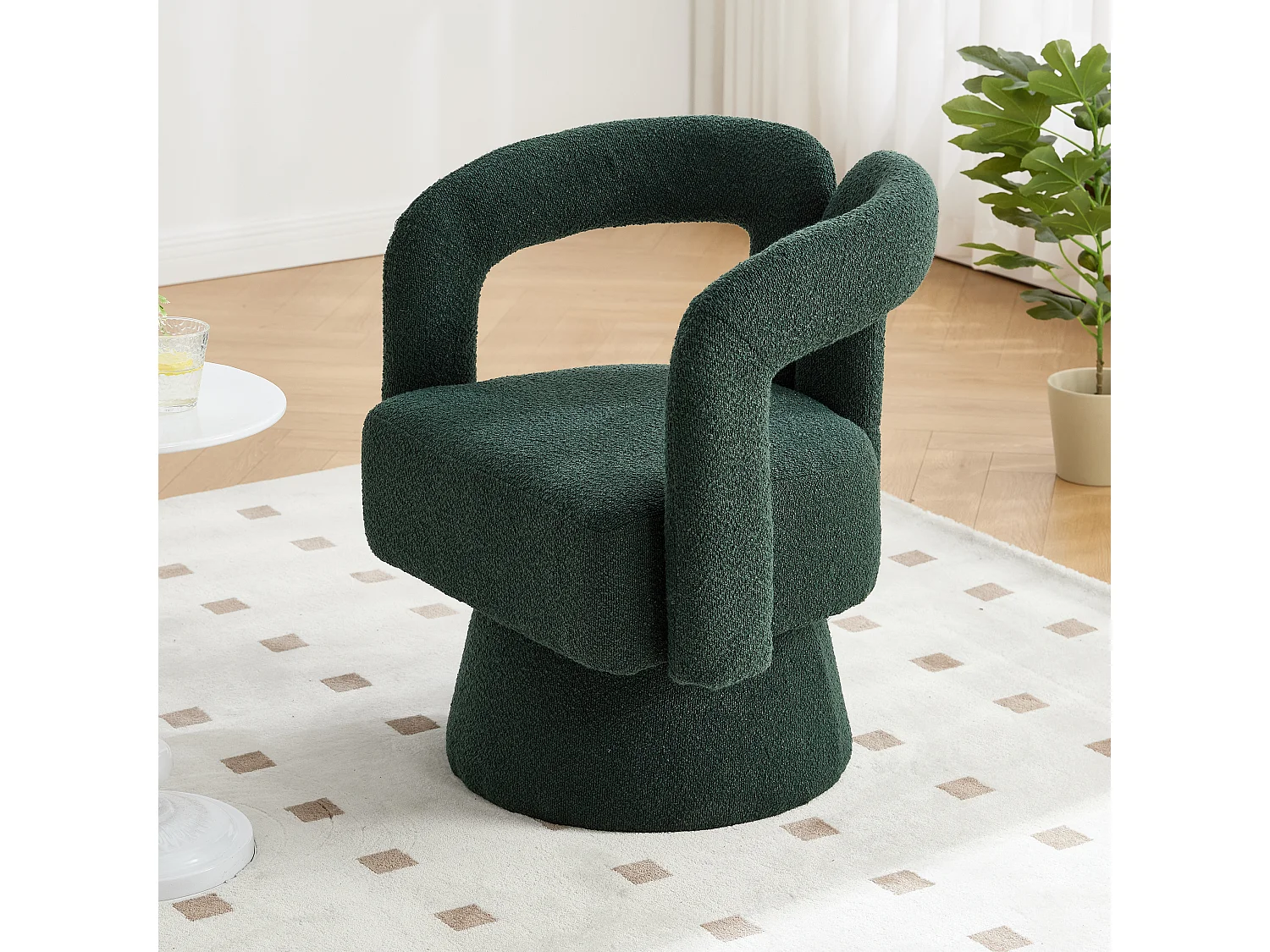 Fauteuils d'appoint pivotants à 360 degrés - 67 x 55 x 74 cm - avec coussins larges - Boucle - vert foncé