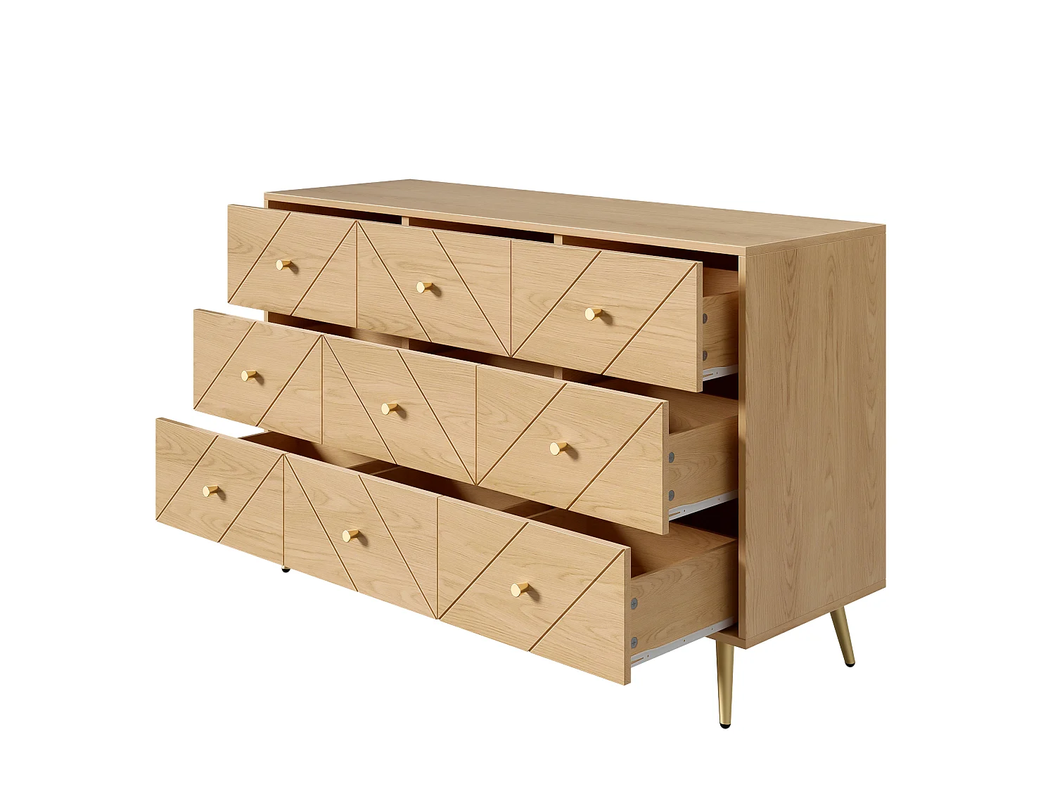 Commode moderne à 9 tiroirs avec pieds en fer - 120 x 39 x 80 cm - construction robuste - aggloméré - naturel