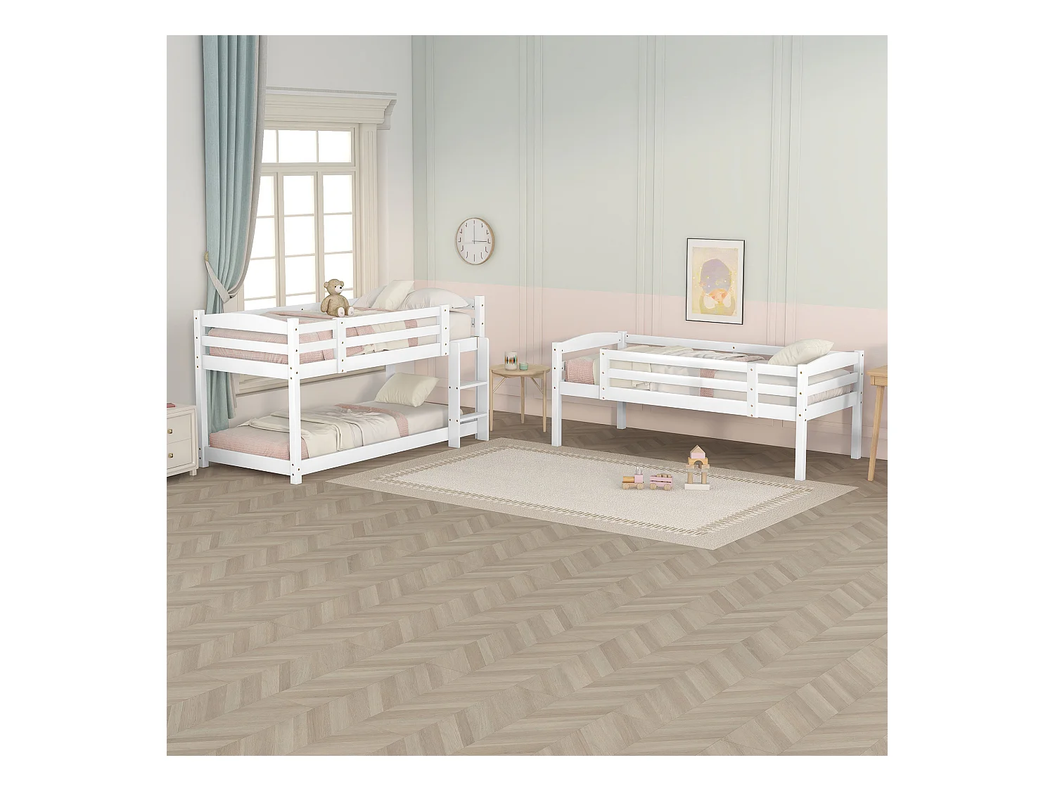 Litera infantil de 3 plazas - 3 x 90 x 200 cm - madera + MDF - blanco