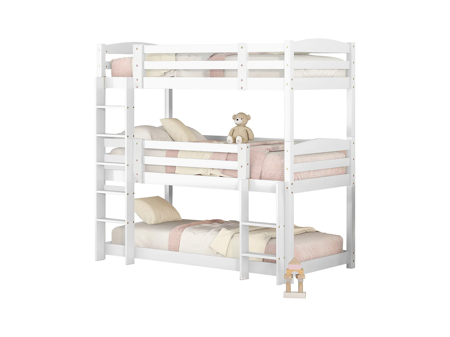 Litera infantil de 3 plazas - 3 x 90 x 200 cm - madera + MDF - blanco