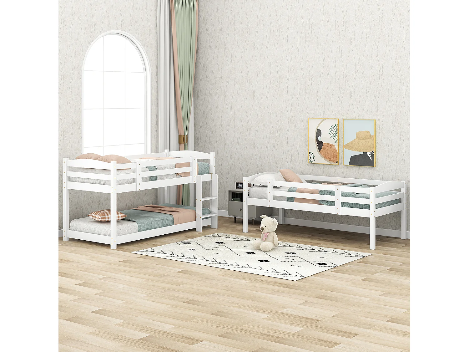 Lit superposés 3 places pour enfant - 3 x 90 x 200 cm - bois + MDF - blanc