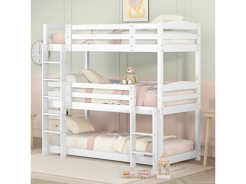 Letto a castello per bambini a 3 posti - 3 x 90 x 200 cm - legno + MDF - bianco