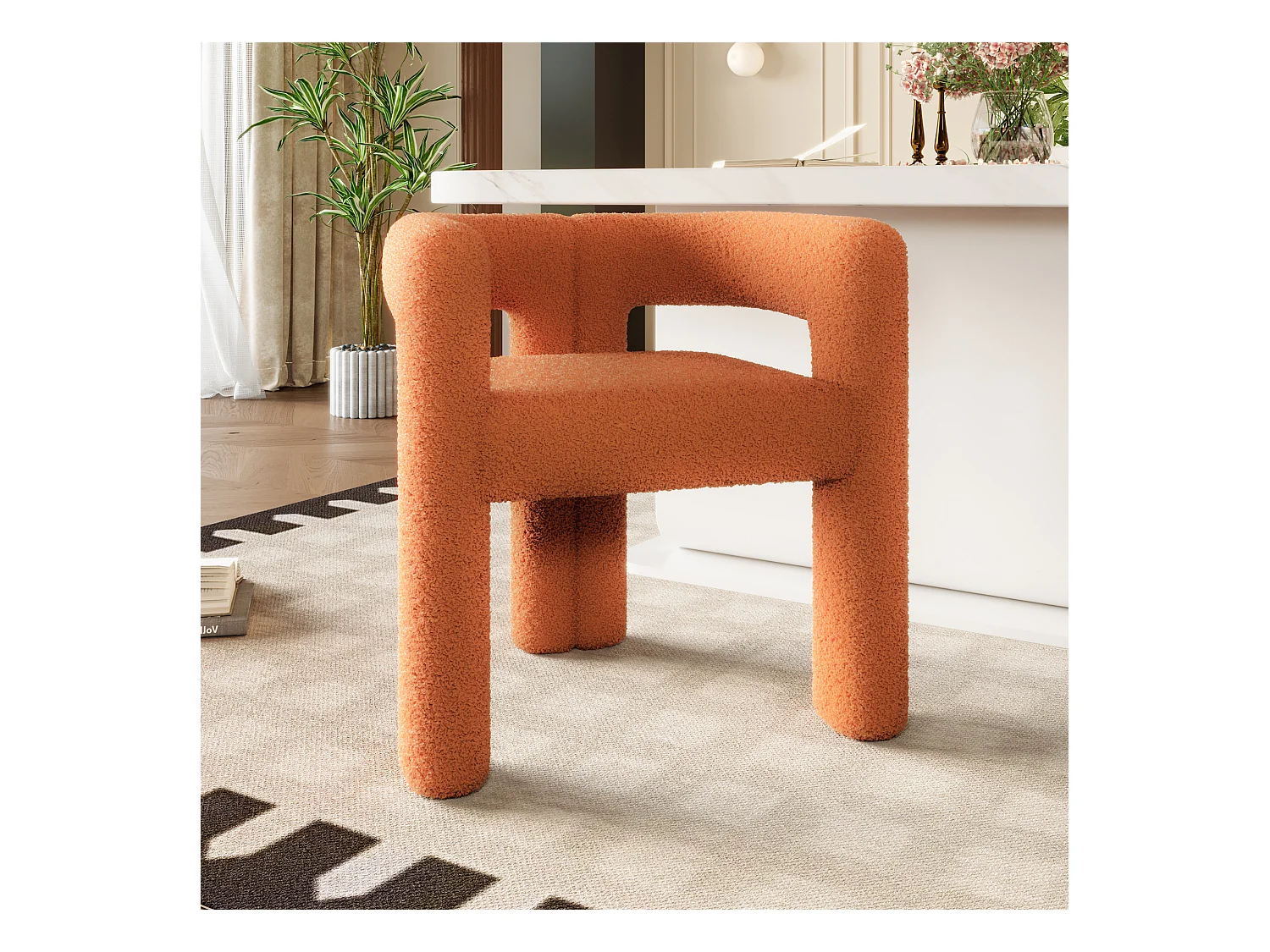 Fauteuil ergonomique en velours - 55 x 62 x 68.5 cm - fauteuil moderne et polyvalent - velours - orange