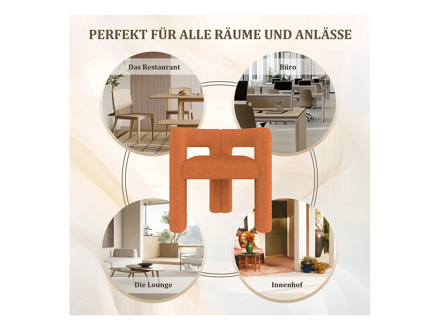 Fauteuil ergonomique en velours - 55 x 62 x 68.5 cm - fauteuil moderne et polyvalent - velours - orange