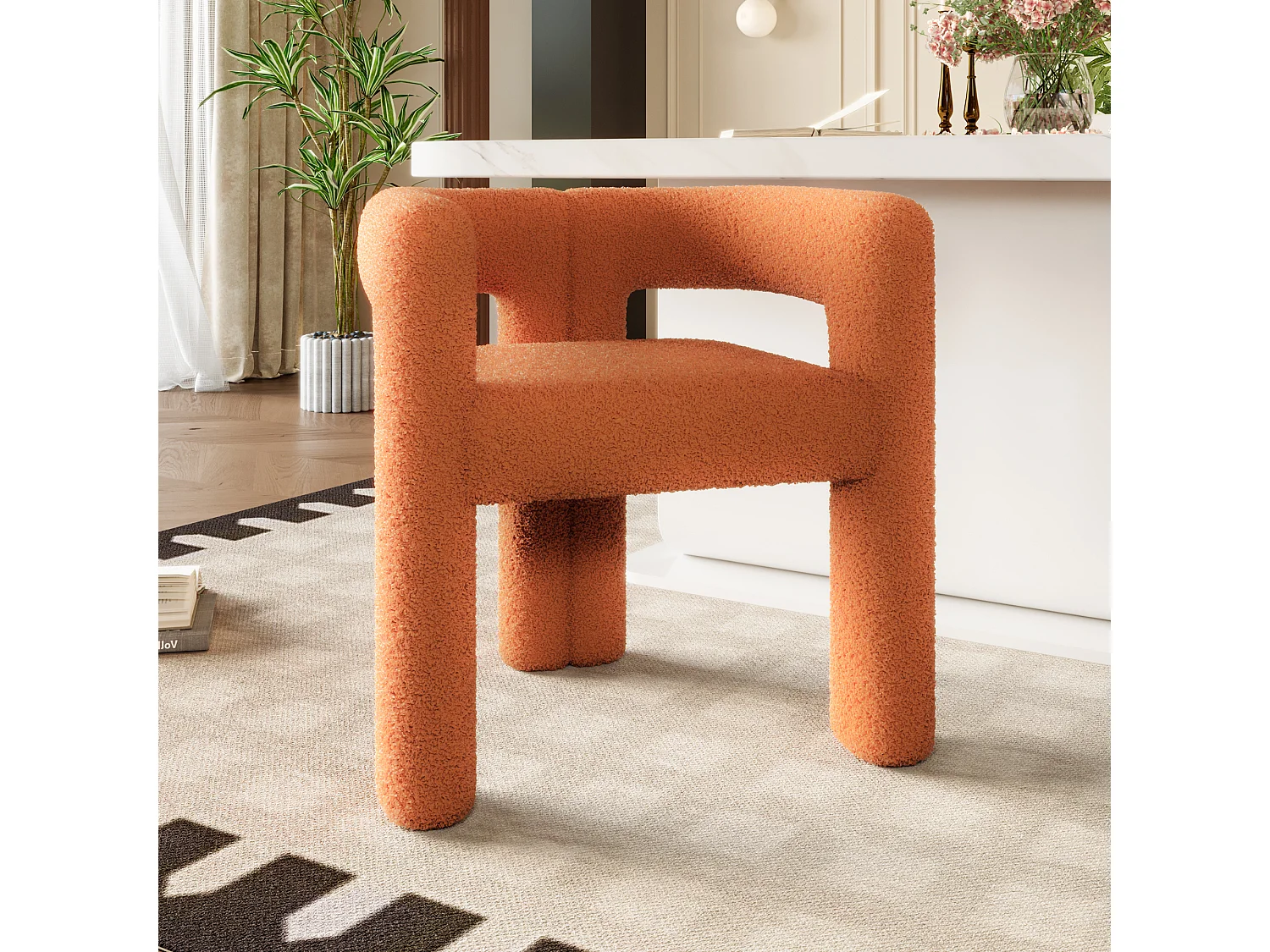 Fauteuil ergonomique en velours - 55 x 62 x 68.5 cm - fauteuil moderne et polyvalent - velours - orange