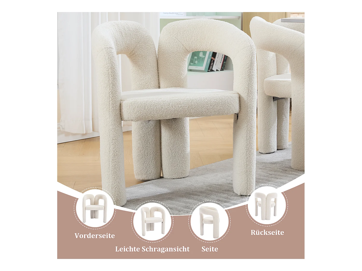 Lot de 2 fauteuils ergonomiques avec velours - 61 x 52 x 71 cm - pour le salon ou le bureau - velours - beige