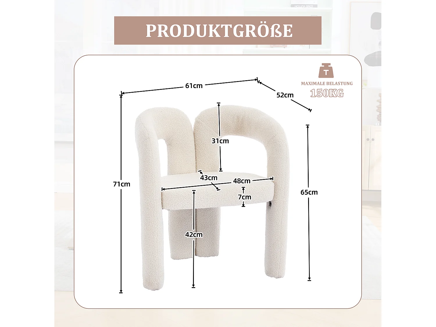 Lot de 2 fauteuils ergonomiques avec velours - 61 x 52 x 71 cm - pour le salon ou le bureau - velours - beige