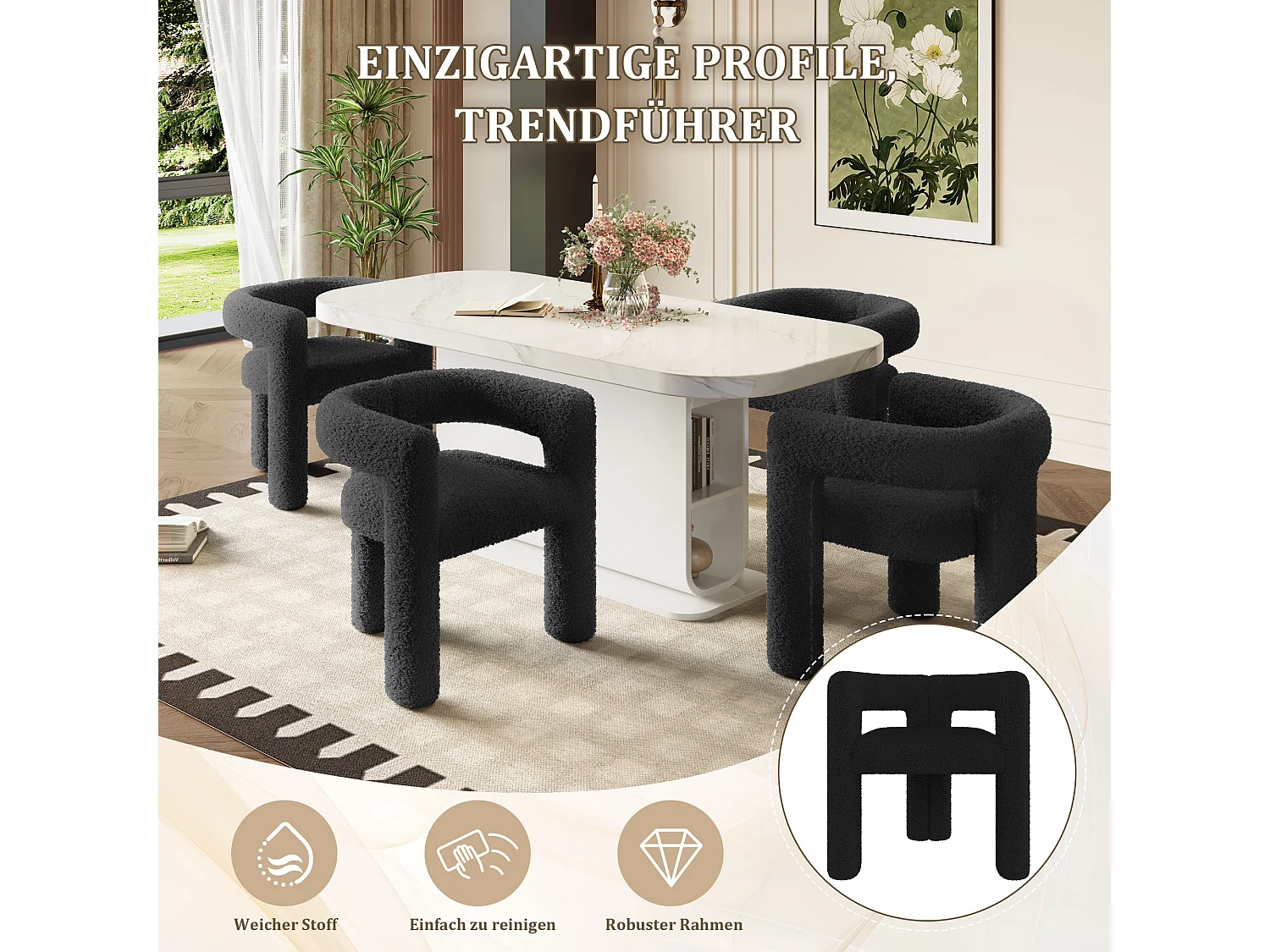 Fauteuil ergonomique en velours - 55 x 62 x 68.5 cm - fauteuil moderne et polyvalent - velours - noir