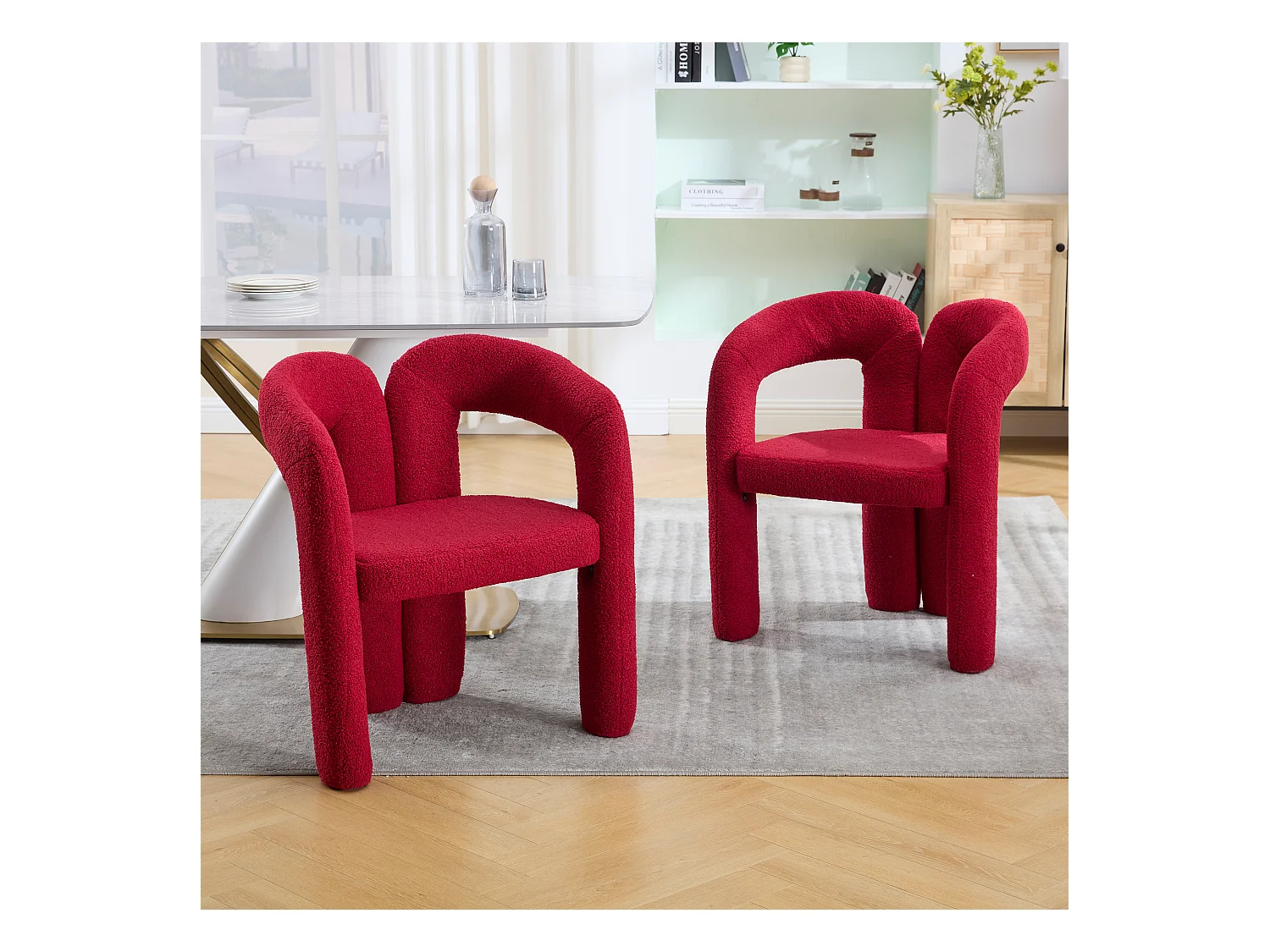 Lot de 2 fauteuils ergonomiques avec velours - 61 x 52 x 71 cm - pour le salon ou le bureau - velours - rouge