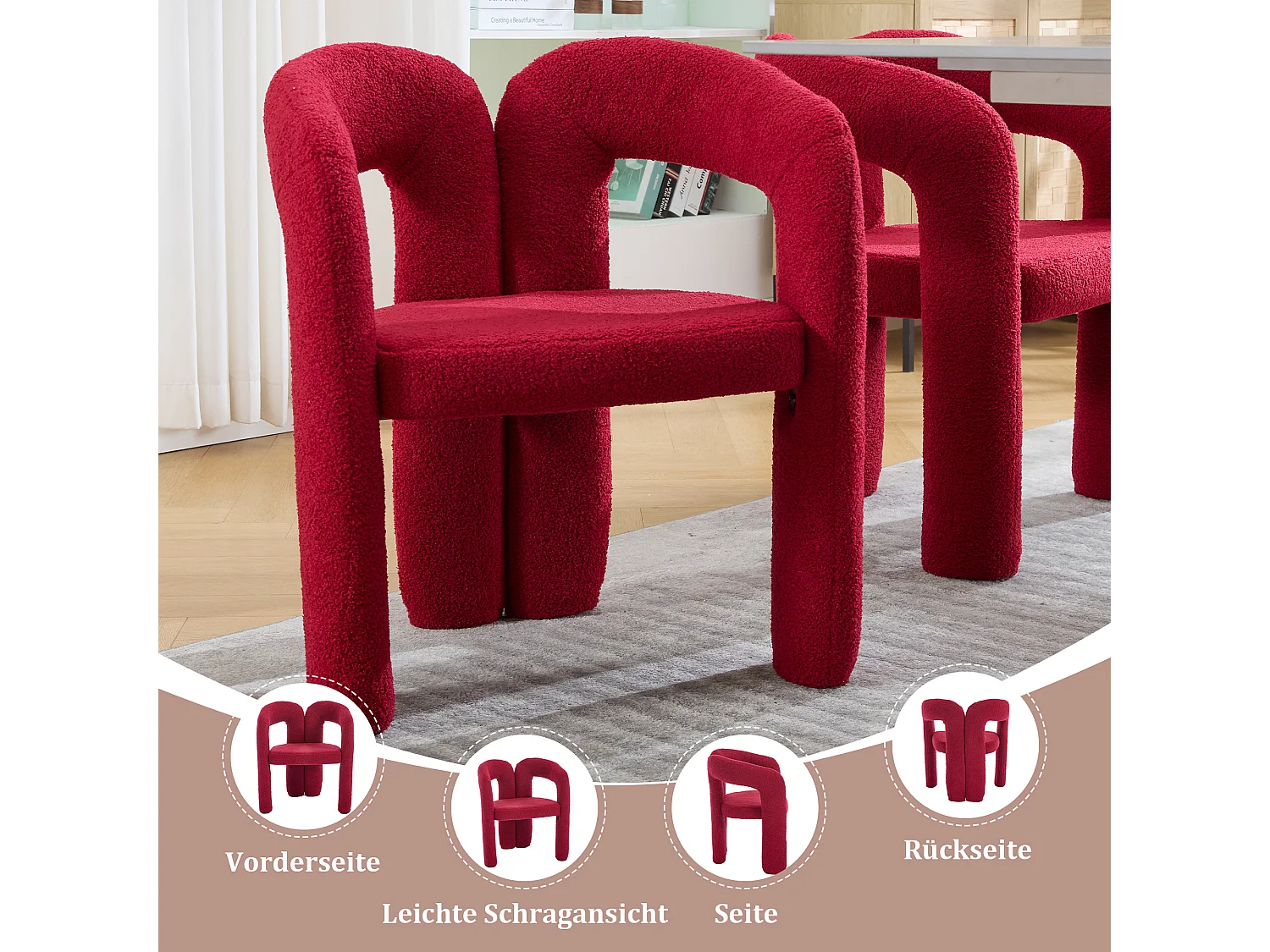 Lot de 2 fauteuils ergonomiques avec velours - 61 x 52 x 71 cm - pour le salon ou le bureau - velours - rouge