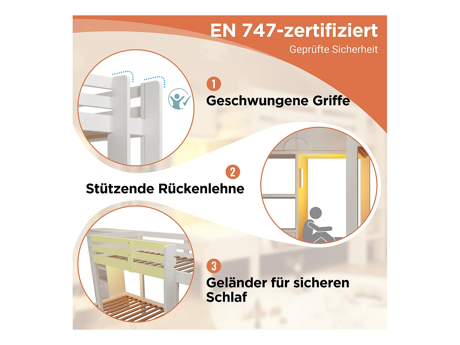 Kinderstapelbed - 90 x 200 cm - met nachtlampje + kledingkast + plank + 3 lades - hout + metaal - wit