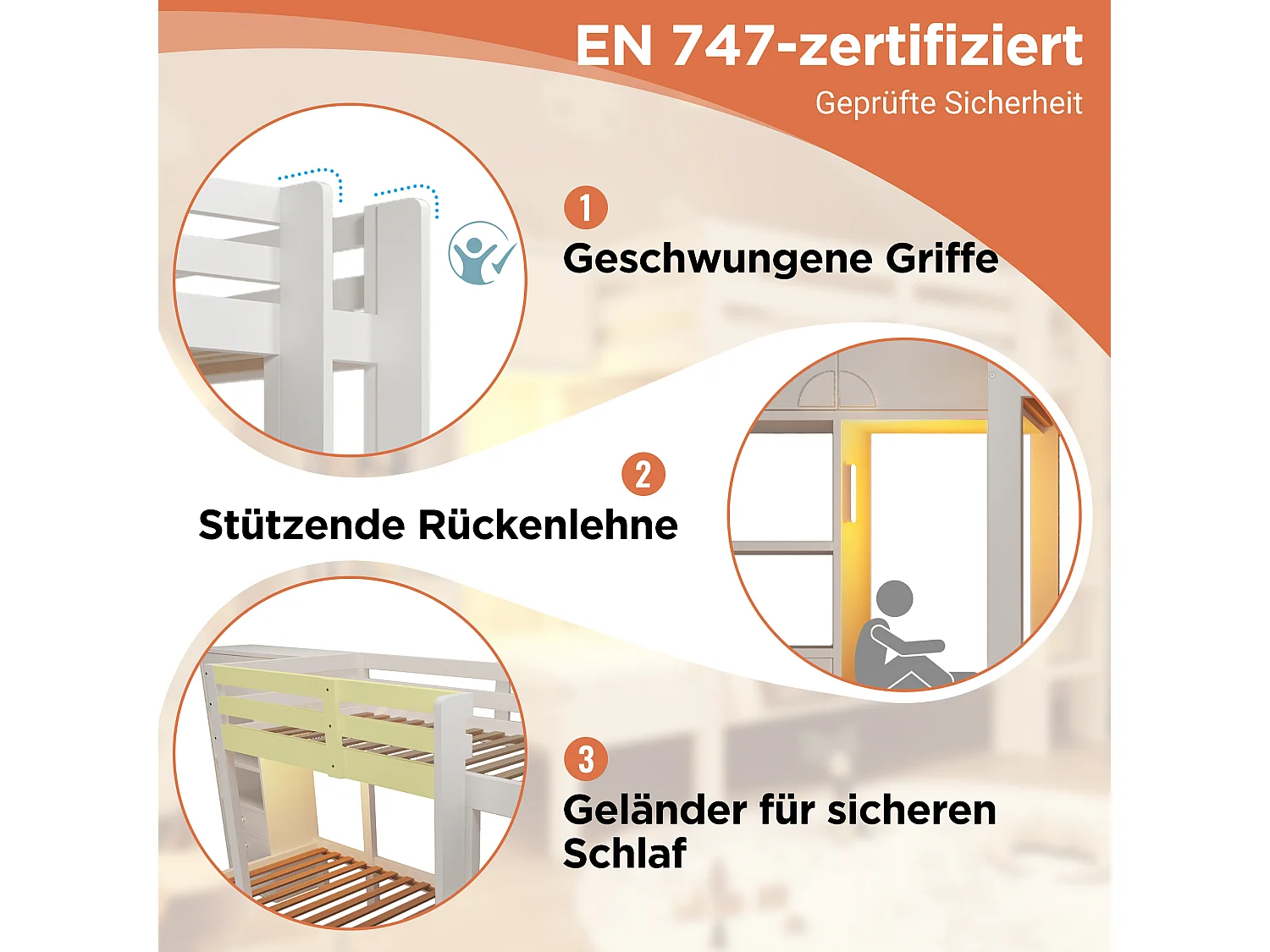 Lit superposés enfant - 90 x 200 cm - avec veilleuse + penderie + étagère + 3 tiroir - bois + Métal - blanc