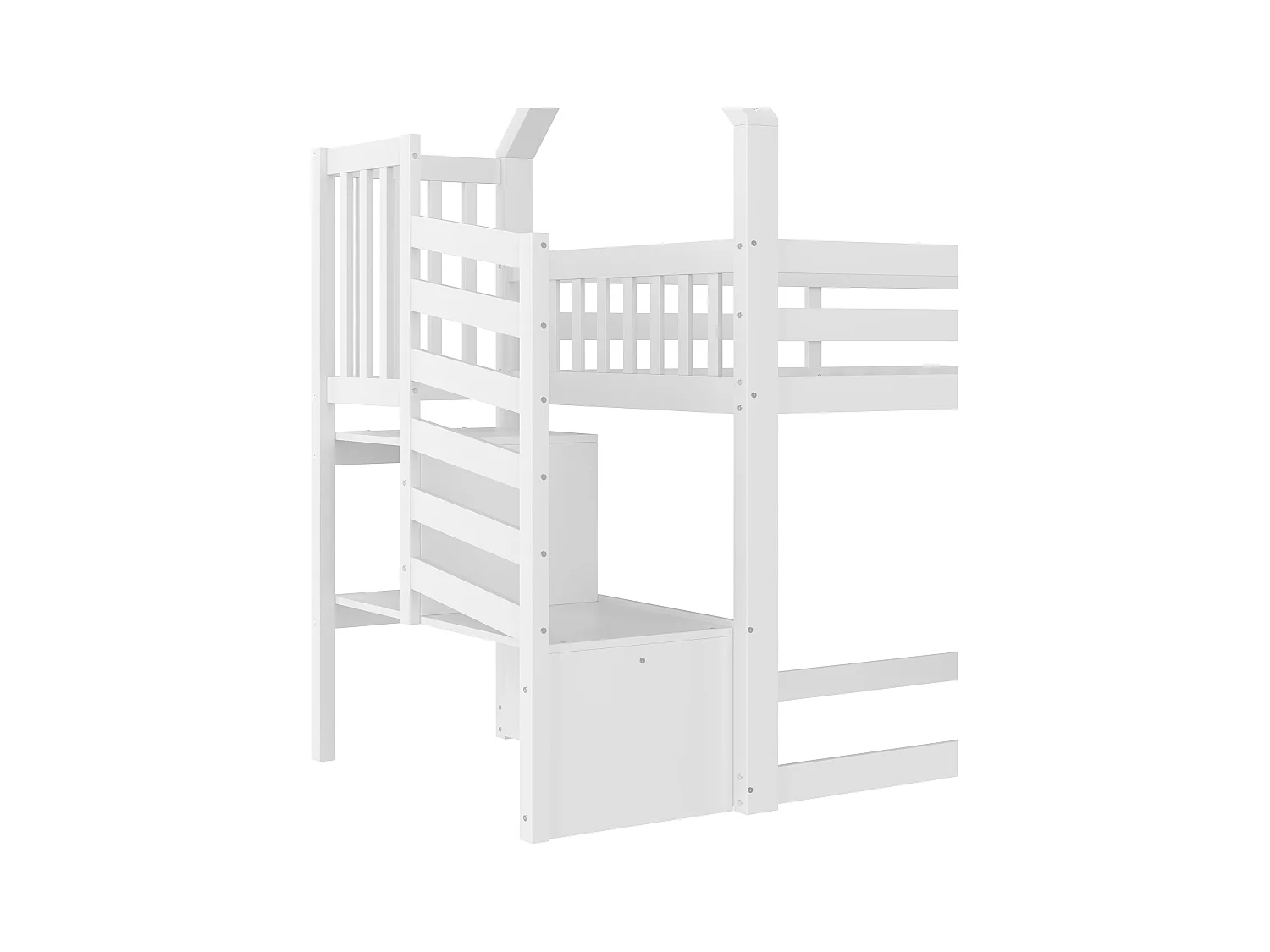 Lit superposés - 2 x 90 x 200 cm - avec escalier de rangement + toboggan - lit cabane - bois - blanc