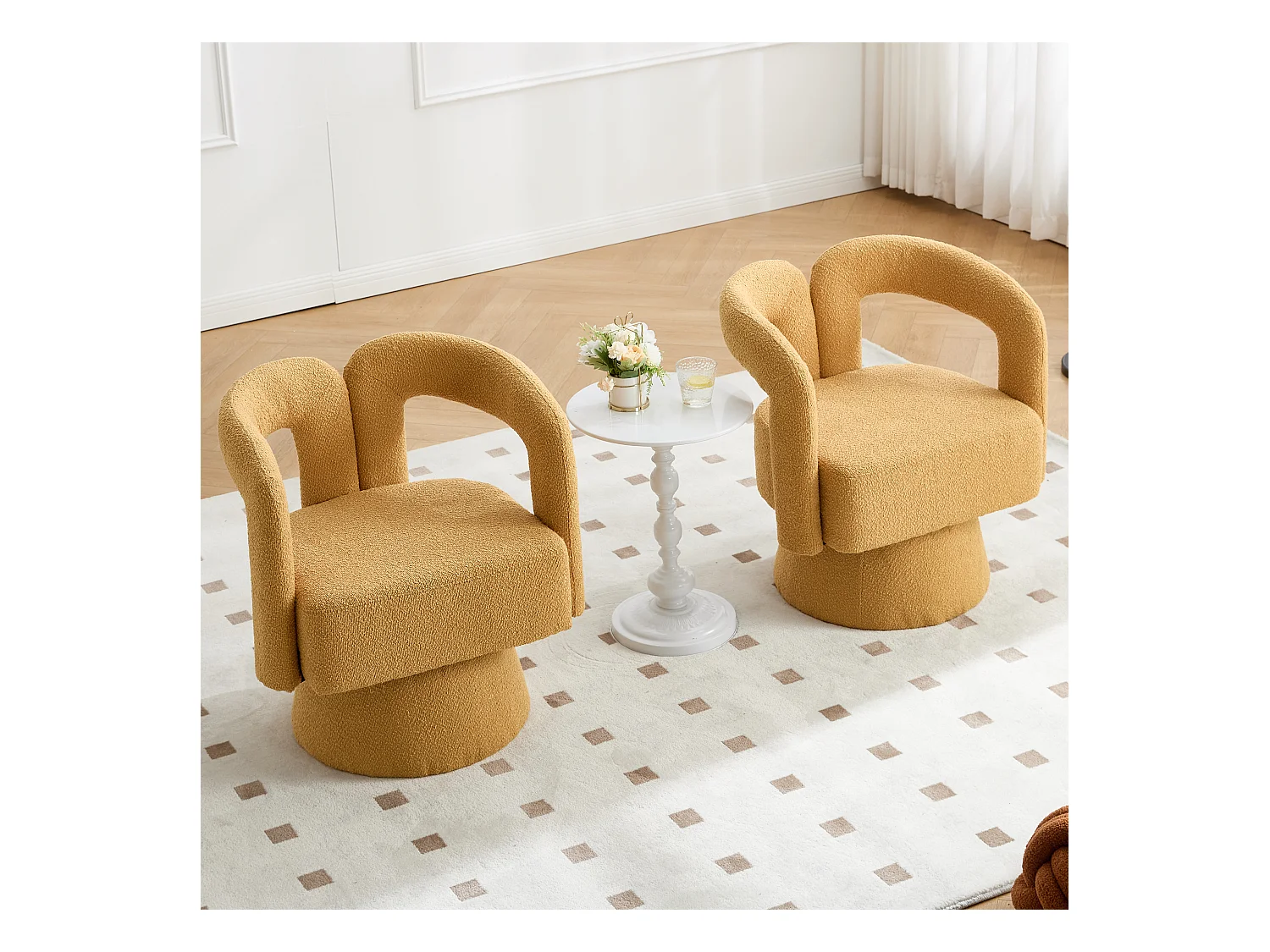Fauteuils d'appoint pivotants à 360 degrés - 67 x 55 x 74 cm - avec coussins larges - Boucle - Jaune