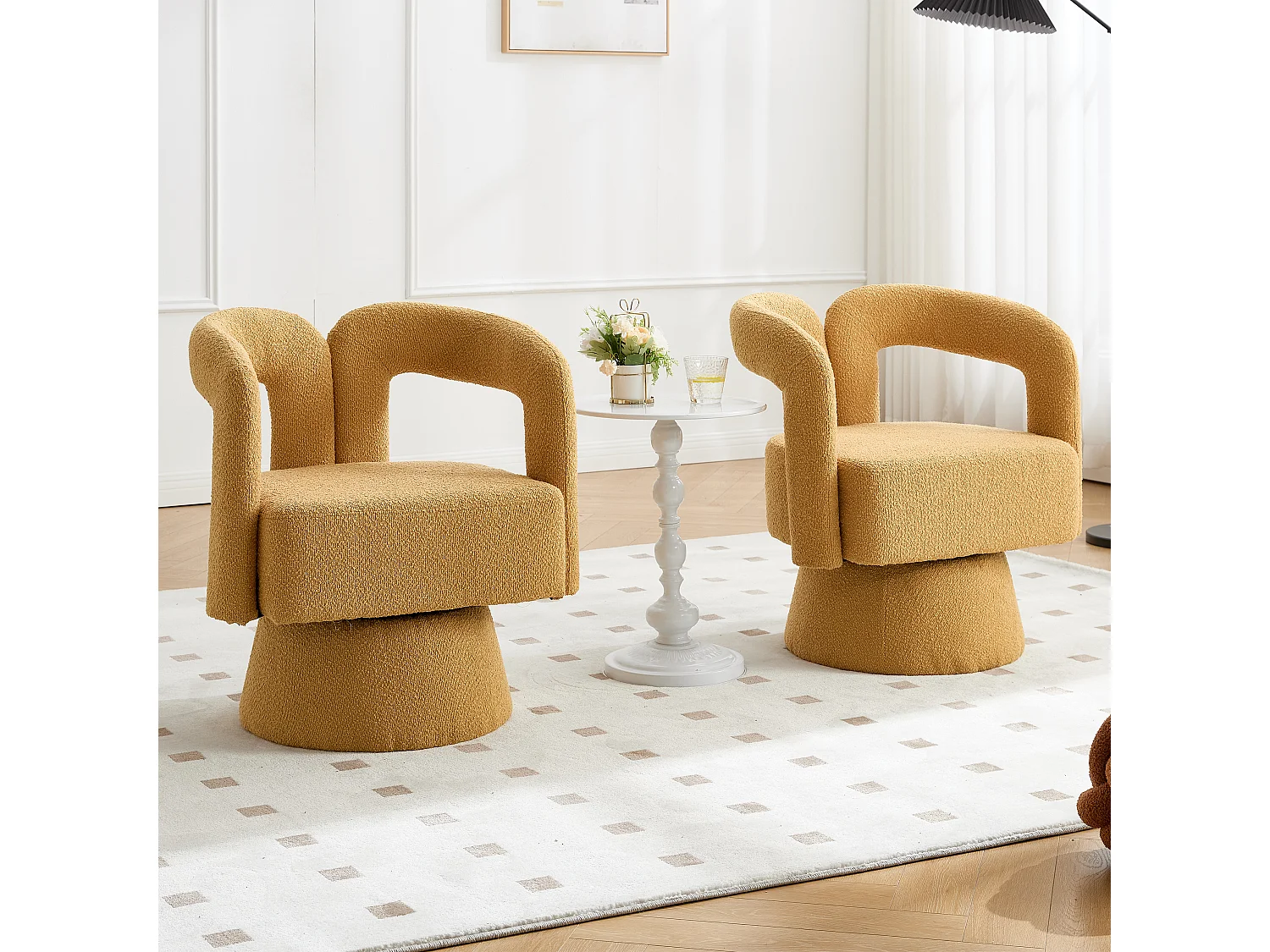 Fauteuils d'appoint pivotants à 360 degrés - 67 x 55 x 74 cm - avec coussins larges - Boucle - Jaune