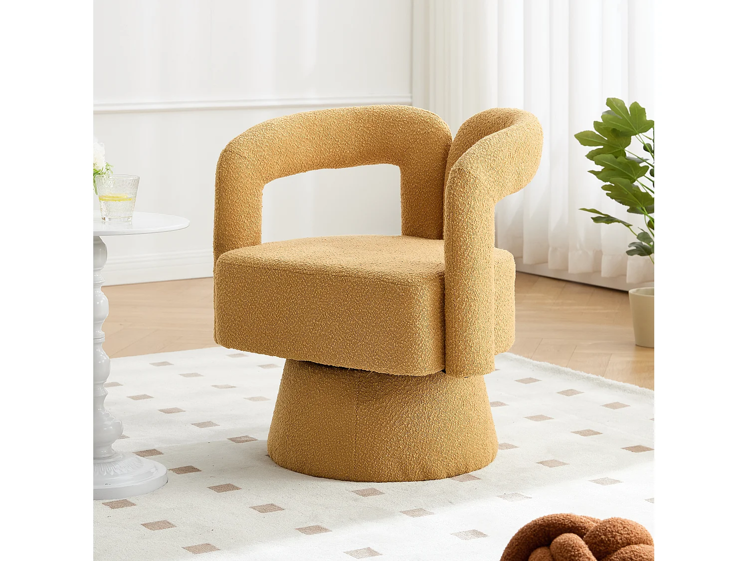 Fauteuils d'appoint pivotants à 360 degrés - 67 x 55 x 74 cm - avec coussins larges - Boucle - Jaune