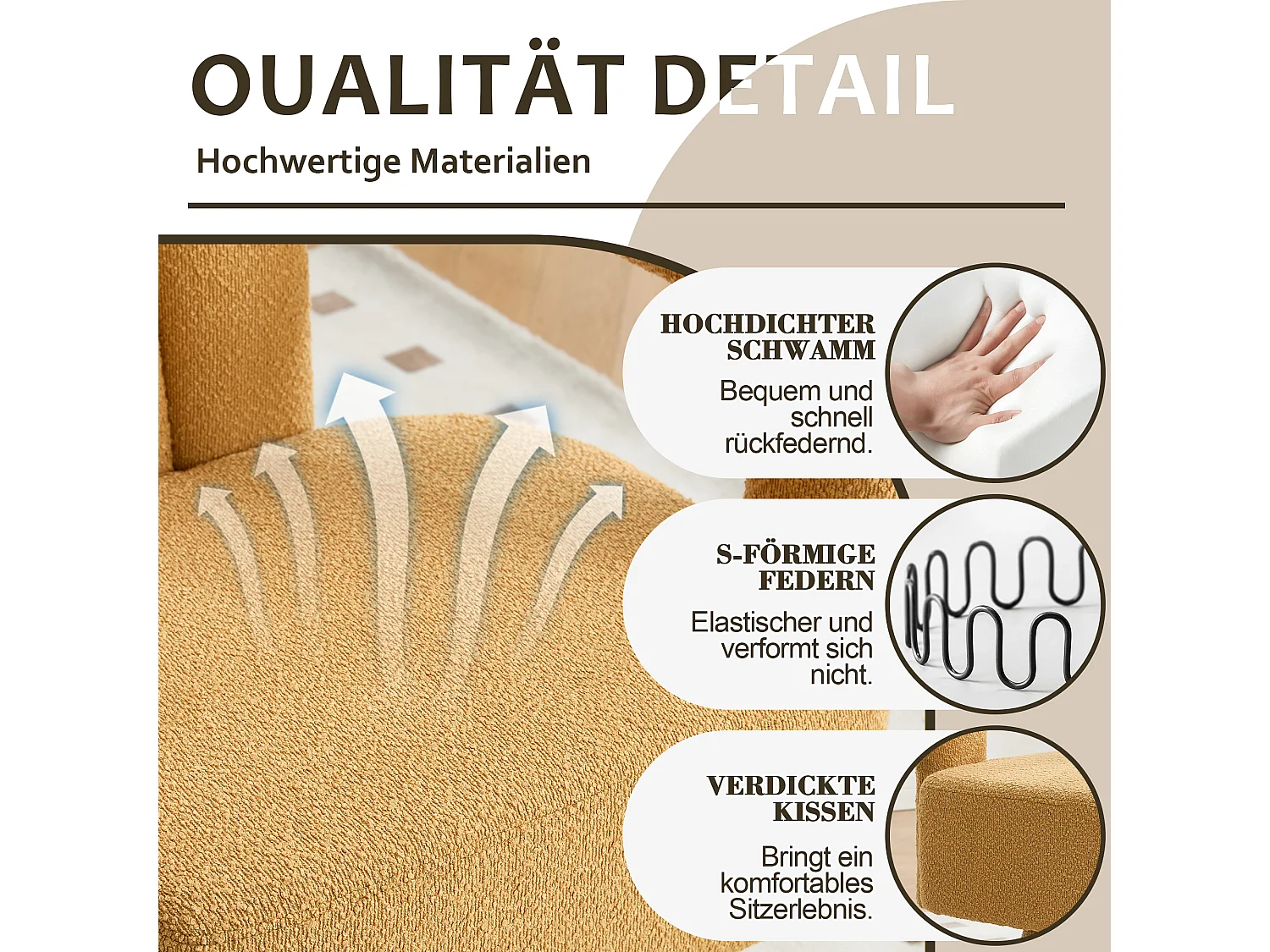 Fauteuils d'appoint pivotants à 360 degrés - 67 x 55 x 74 cm - avec coussins larges - Boucle - Jaune