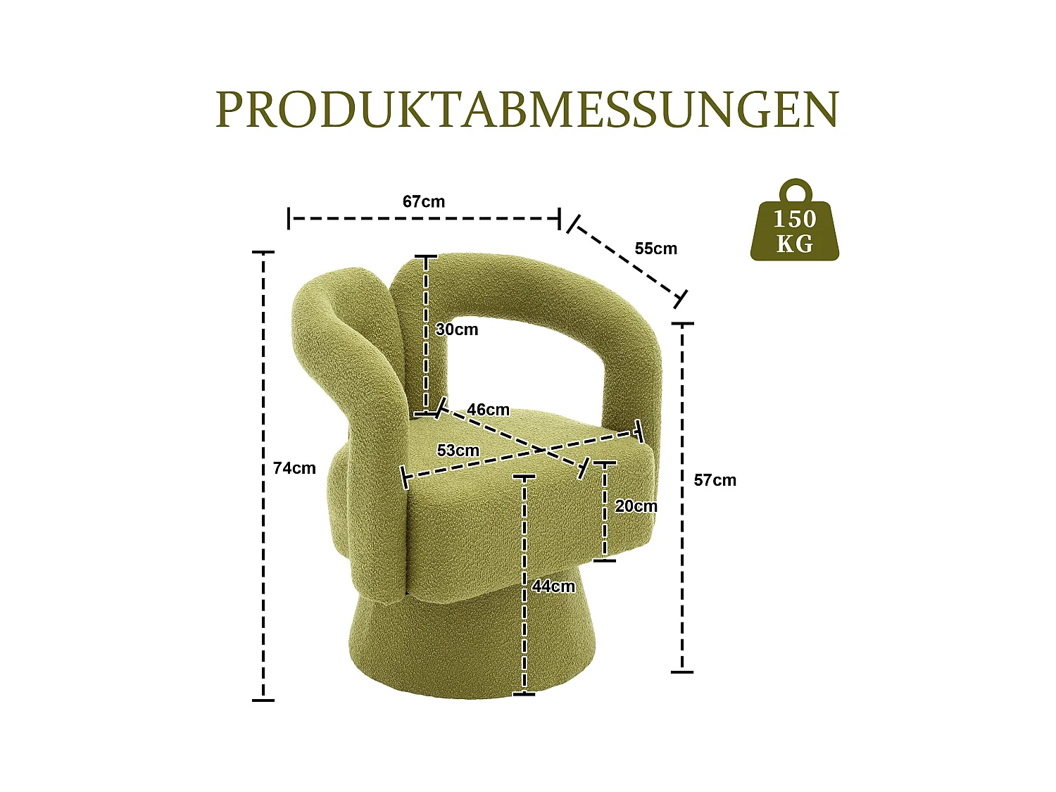 Fauteuils d'appoint pivotants à 360 degrés - 67 x 55 x 74 cm - avec coussins larges - Boucle - vert
