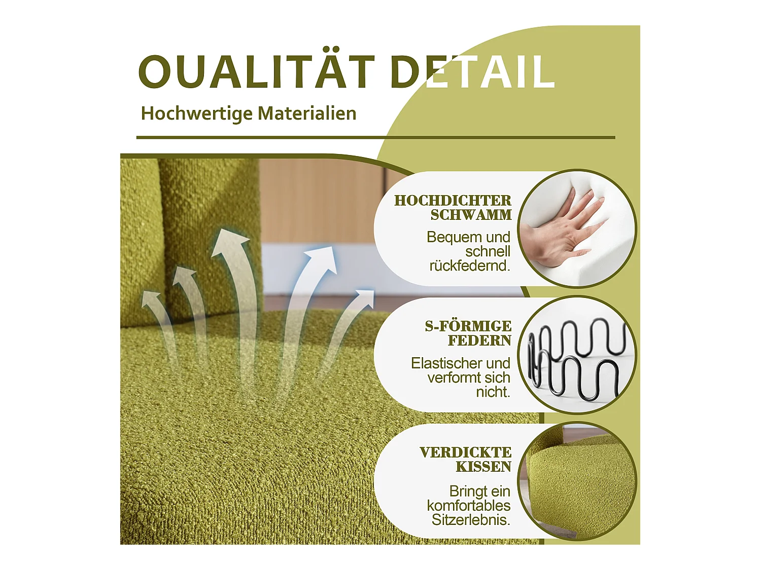 Fauteuils d'appoint pivotants à 360 degrés - 67 x 55 x 74 cm - avec coussins larges - Boucle - vert