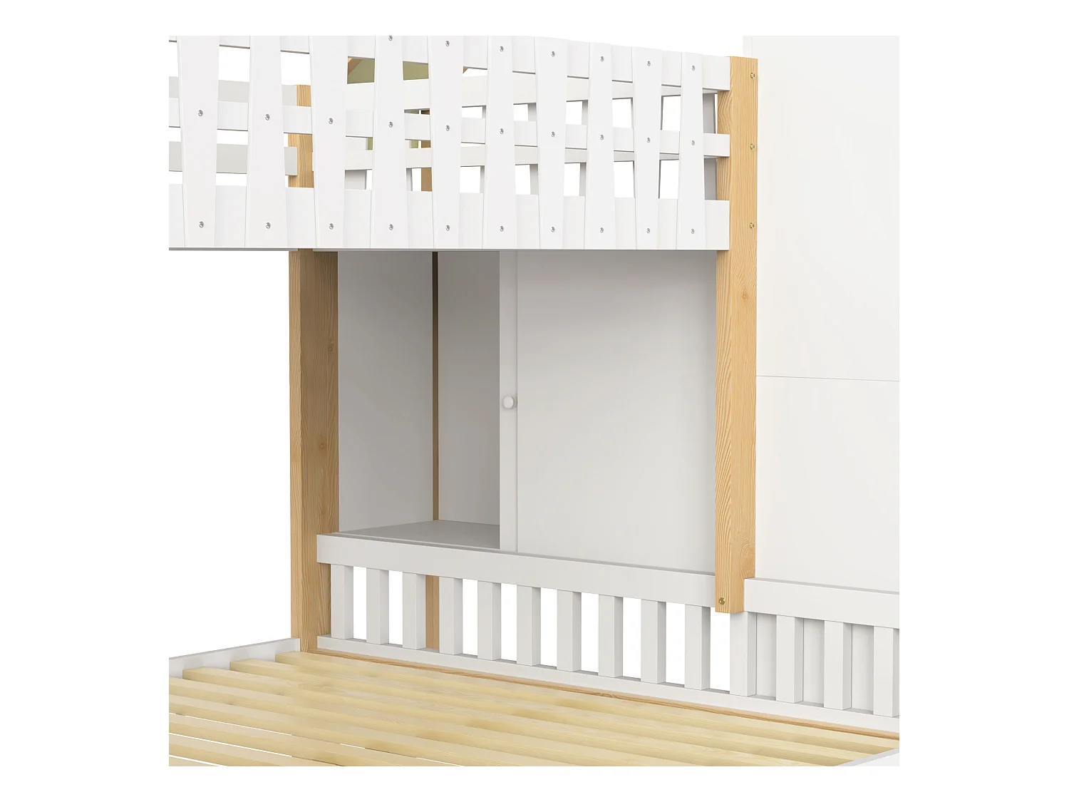 Łóżko piętrowe dla dzieci - 90 x 200 cm + 140 x 200 cm - z drabinką + 2 szuflady - drewno - kolor biały + naturalny