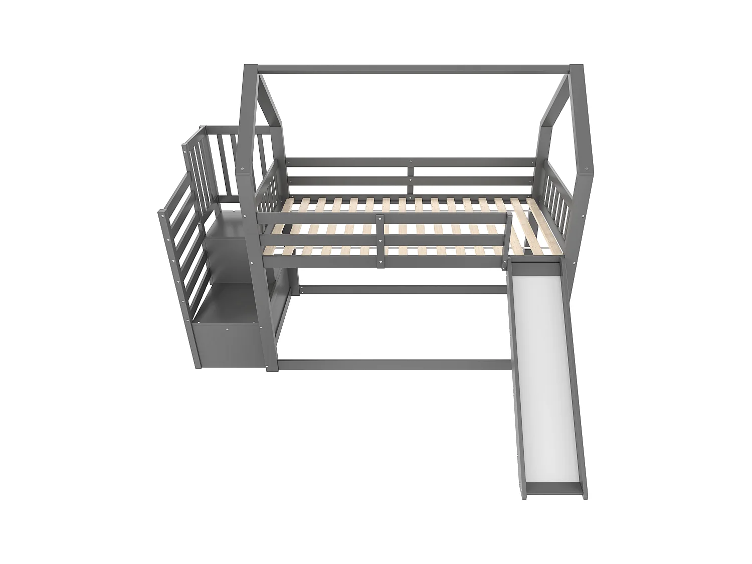 Beliche - 2 x 90 x 200 cm - com escada de armazenamento + escorregador - cama de cabine - madeira - cinza