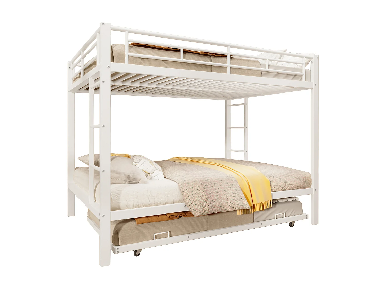 Lit superposés en métal - 2 x 140 x 200 cm - avec lit gigogne 90 x 190 cm - métal - blanc