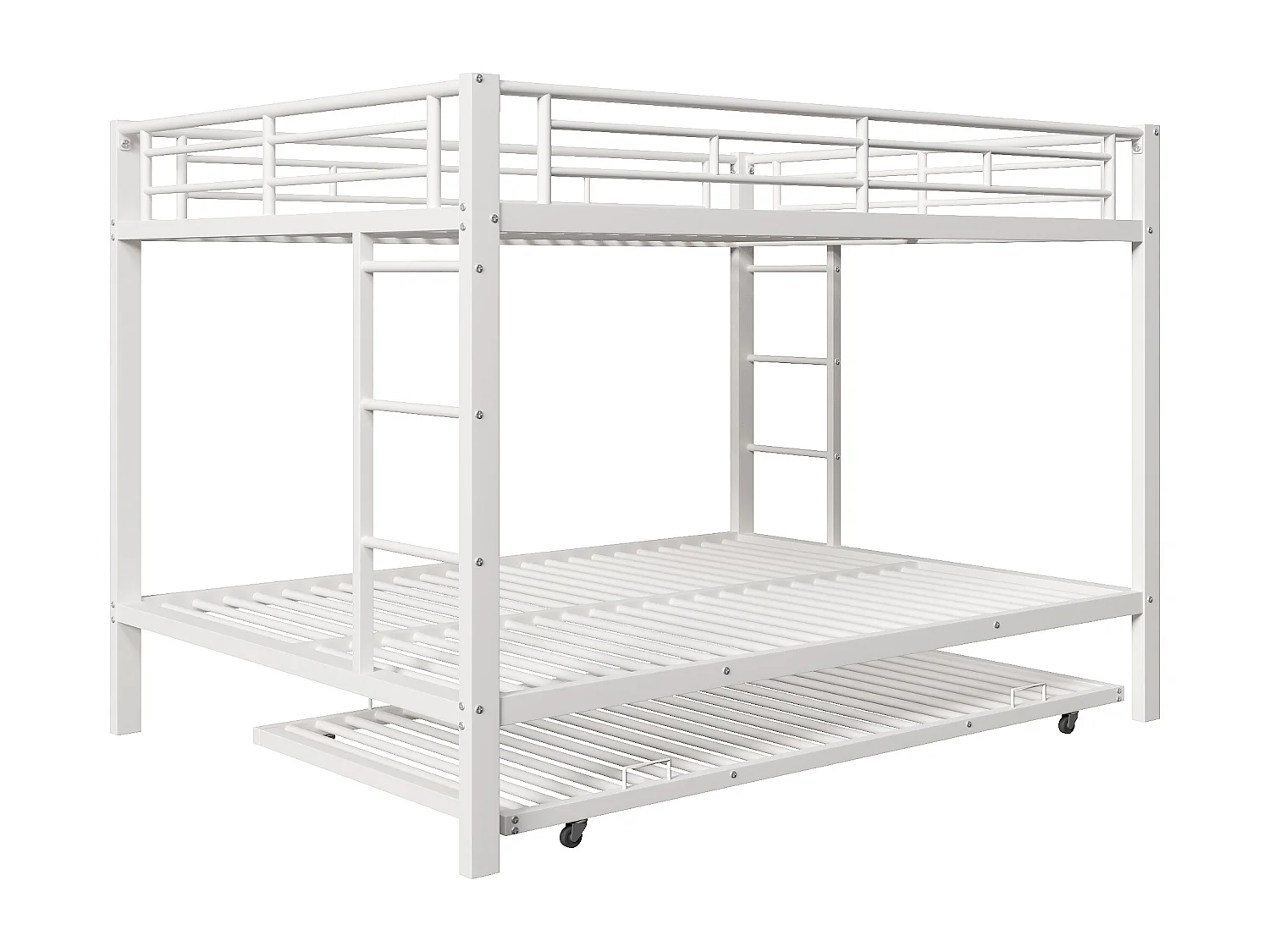 Lit superposés en métal - 2 x 140 x 200 cm - avec lit gigogne 90 x 190 cm - métal - blanc