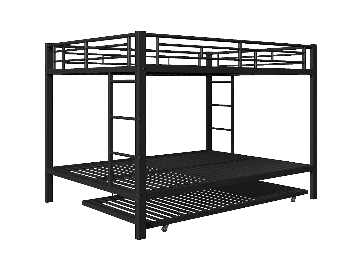 Metall-Etagenbett - 2 x 140 x 200 cm - mit Ausziehbett 90 x 190 cm - Metall - schwarz