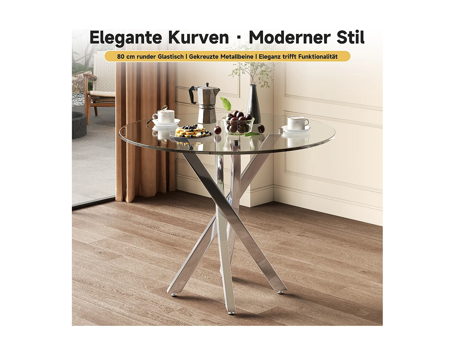 Zestaw stół jadalny i 2 krzesła - 80 x 80 x 75 cm - blat ze szkła hartowanego - aksamit + metal - czarny