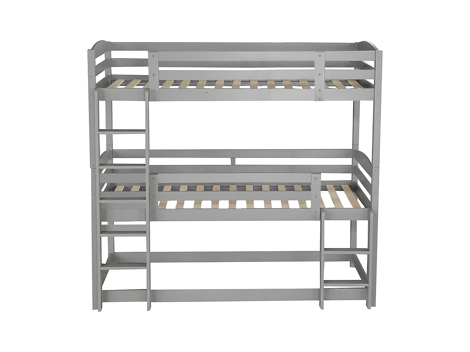Kinder-Etagenbett 3-Sitzer - 3 x 90 x 200 cm - Holz + MDF - grau