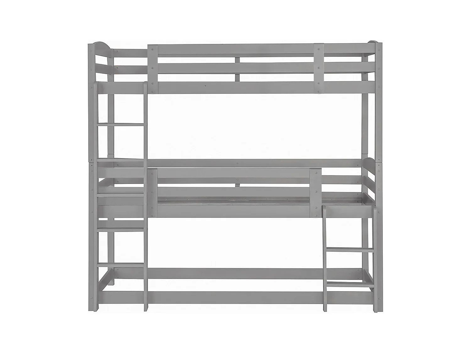 Kinder-Etagenbett 3-Sitzer - 3 x 90 x 200 cm - Holz + MDF - grau